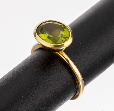 Image 14 kt gold peridot-ring, YG 585/000, oval bevelled peridot approx. 1.50 ct, ringsize ...