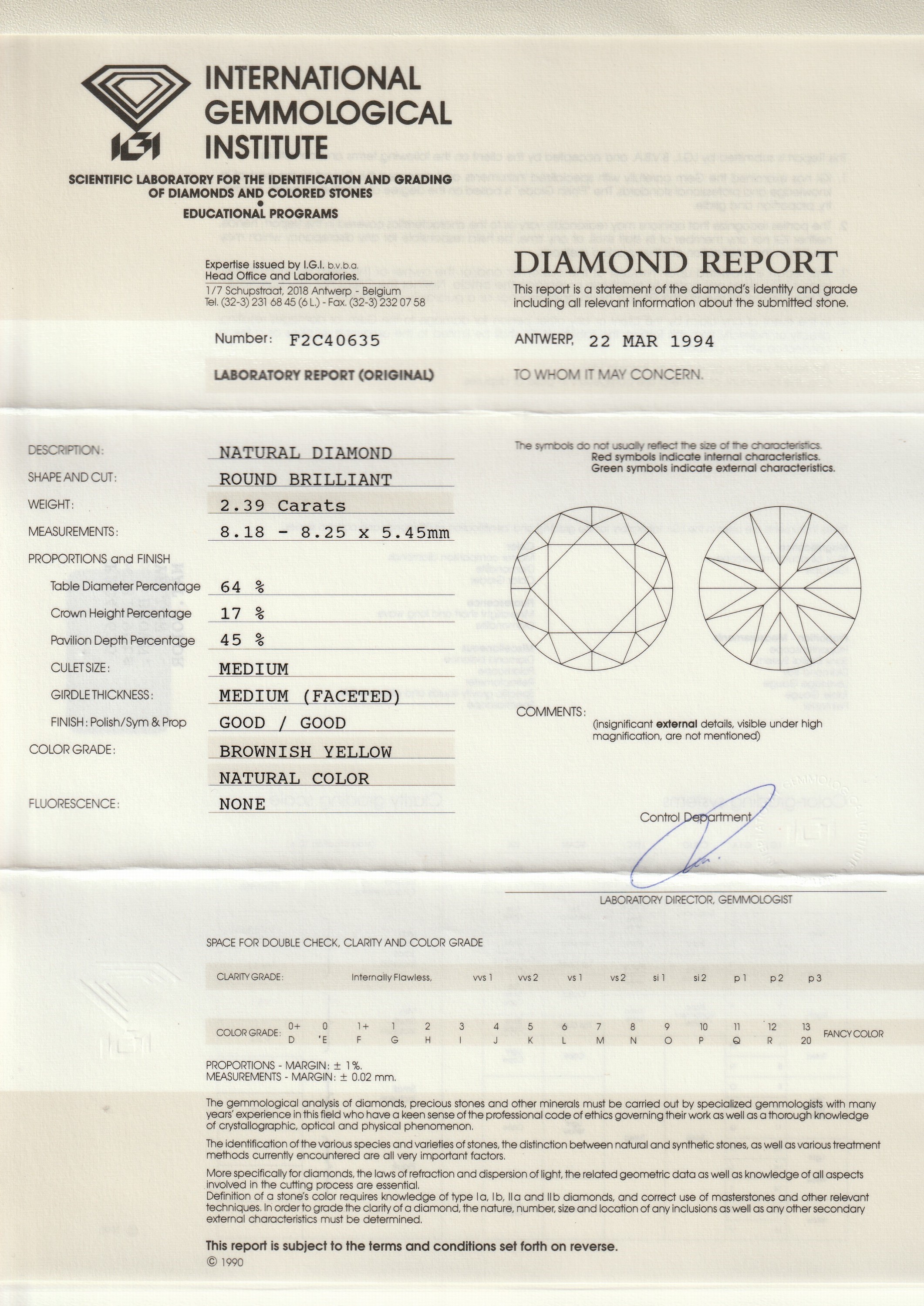 Detail a: 18 kt Gold Brillant-Ring, WG 750/000, mittig Brillant ca. 2.39 ct natural brownish yellow/vs, Ringschultern mit 20 Brillanten zus. ca. 0.13 ct ...