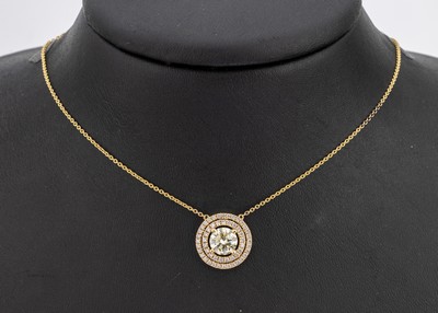 Image 18 kt gold brilliant-necklace, YG 750/000, round middle part, centered brilliant ...