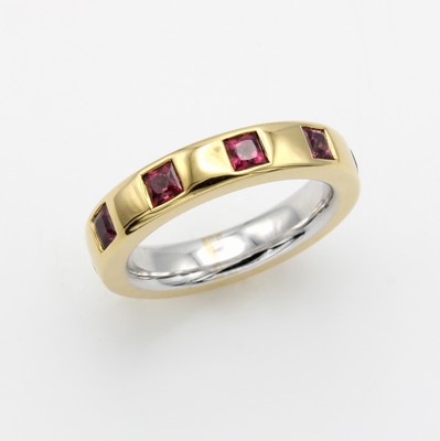 Image Ring mit Rhodolithen, GG/WG 750/000, 10 Rhodolithe zus. ca. 1.99 ct, RW ca. 54 ...