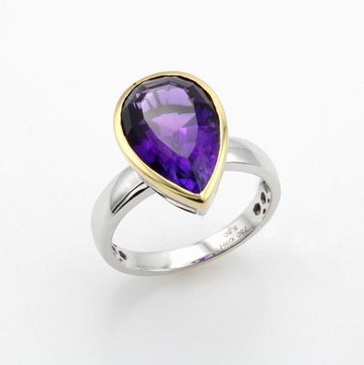 Image Ring mit Amethyst, GG/WG 750/000, tropfenf. Amethyst ca. 5.50 ct, RW ca. 54 ...