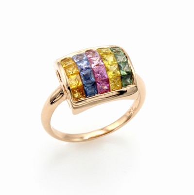 Image Ring mit Saphiren, RG 750/000, 25 bunte Saphire zus. ca. 2.38 ct, RW ca. 55 ...