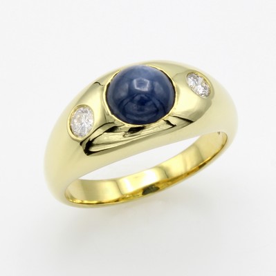 Image Bandring mit Saphir und Brillanten, GG 585/000, Saphircabochon ca. 1.9 ct, 2 Brill. zus. ...