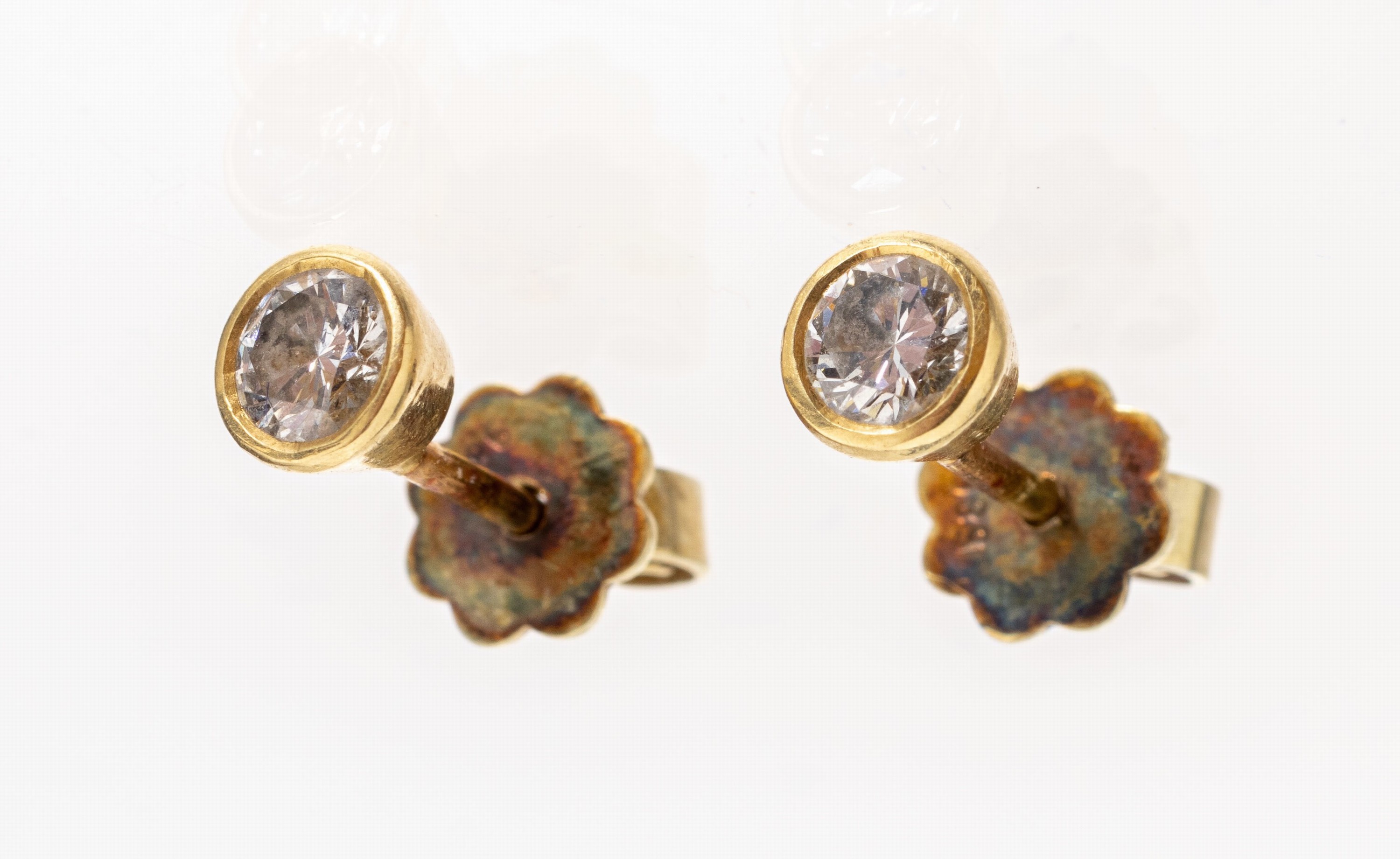 Paar 14 kt Gold Brillant-Ohrstecker, GG 585/000, 2 Brillanten zus. ca. 0.55 ct Weiss-l.get.Weiss/si, ca. 1.7 g