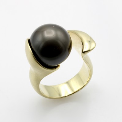 Image Ring mit Tahitiperle, GG 585/000, mattierte Ringschiene, offen und geschwungen gearb., ...