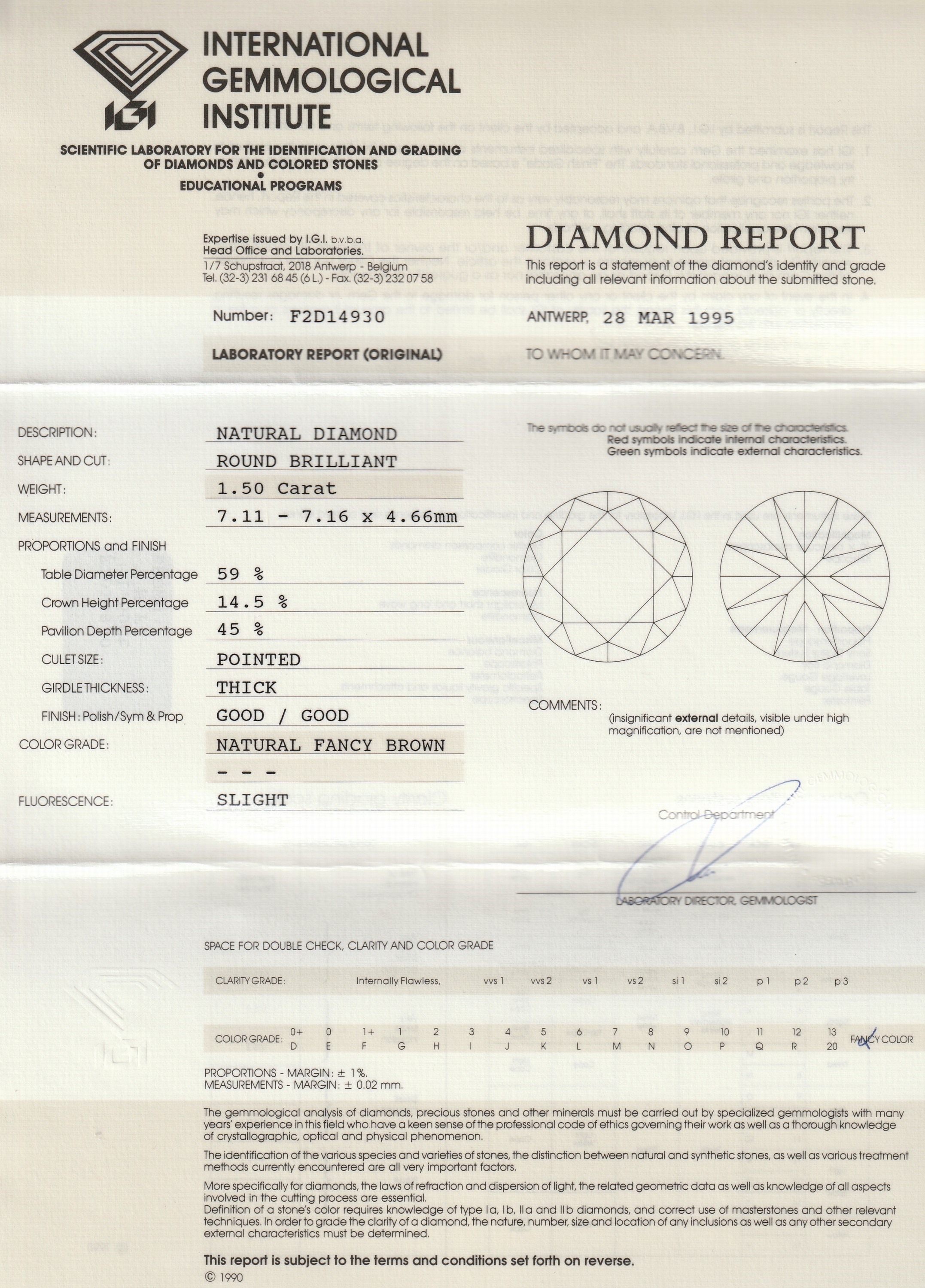 Detail a: 14 kt Gold Brillant-Ring, WG 585/000, Brillant 1.50 ct Natural Fancy Brown (IGI Expertise), 2 Diamant-Baguettes zus. ca. 0.12 ct Weiß/vs, ca. 5.0 ...