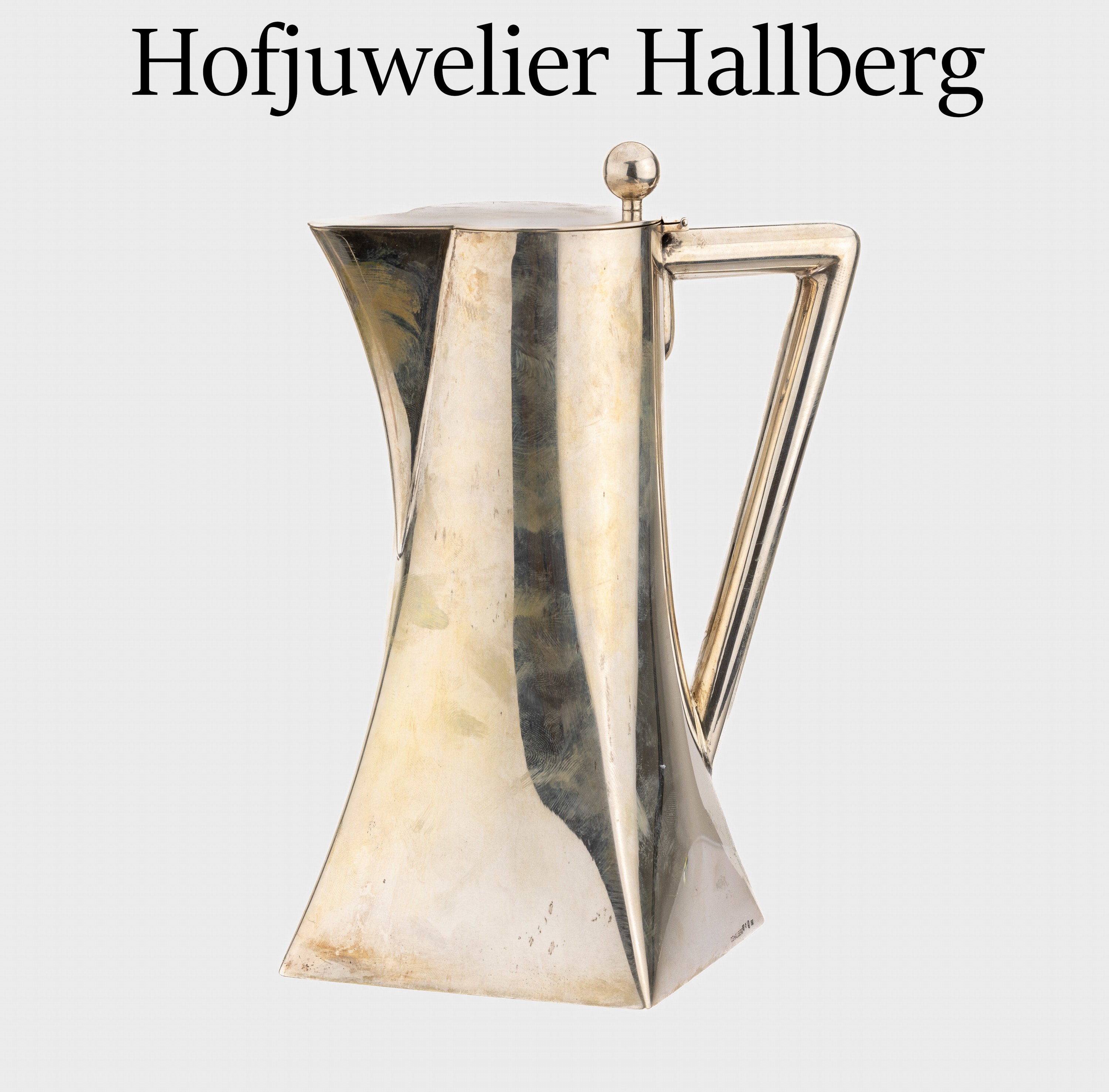 Jugendstilkanne, Schweden 1913, 830er Silber, nimmt das Art Deco vorweg, Meistermarke Hofjuwelier Hallberg, Innenvergoldung, Deckel mit Scharnier, ...