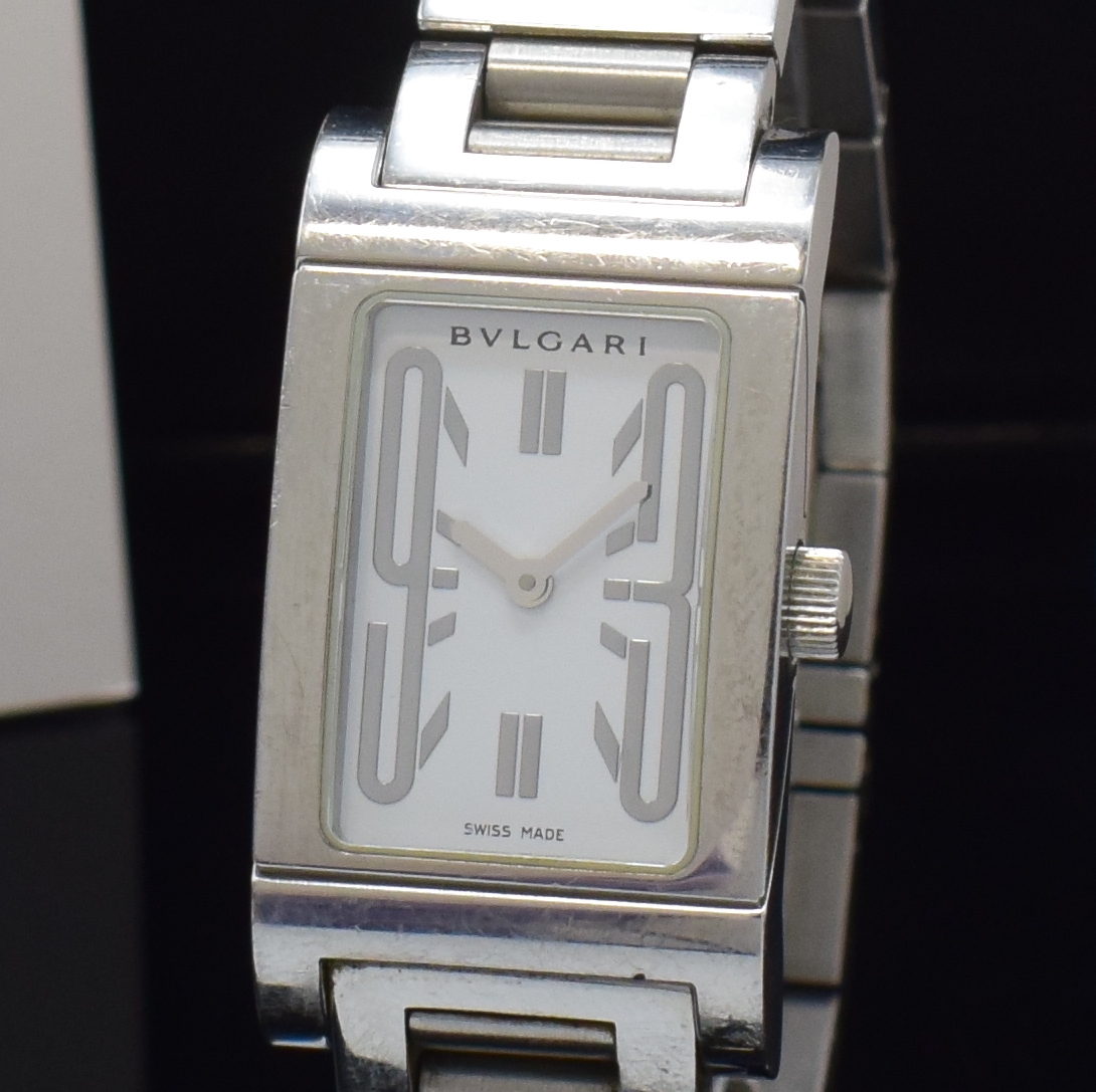 Detail a: BULGARI Damenarmbanduhr Modell Rettangolo in Stahl Referenz RT 39SS, Schweiz verk. lt. beil. Pap. 01/2001, quarz, orig. Gliederband m. dopp. ...