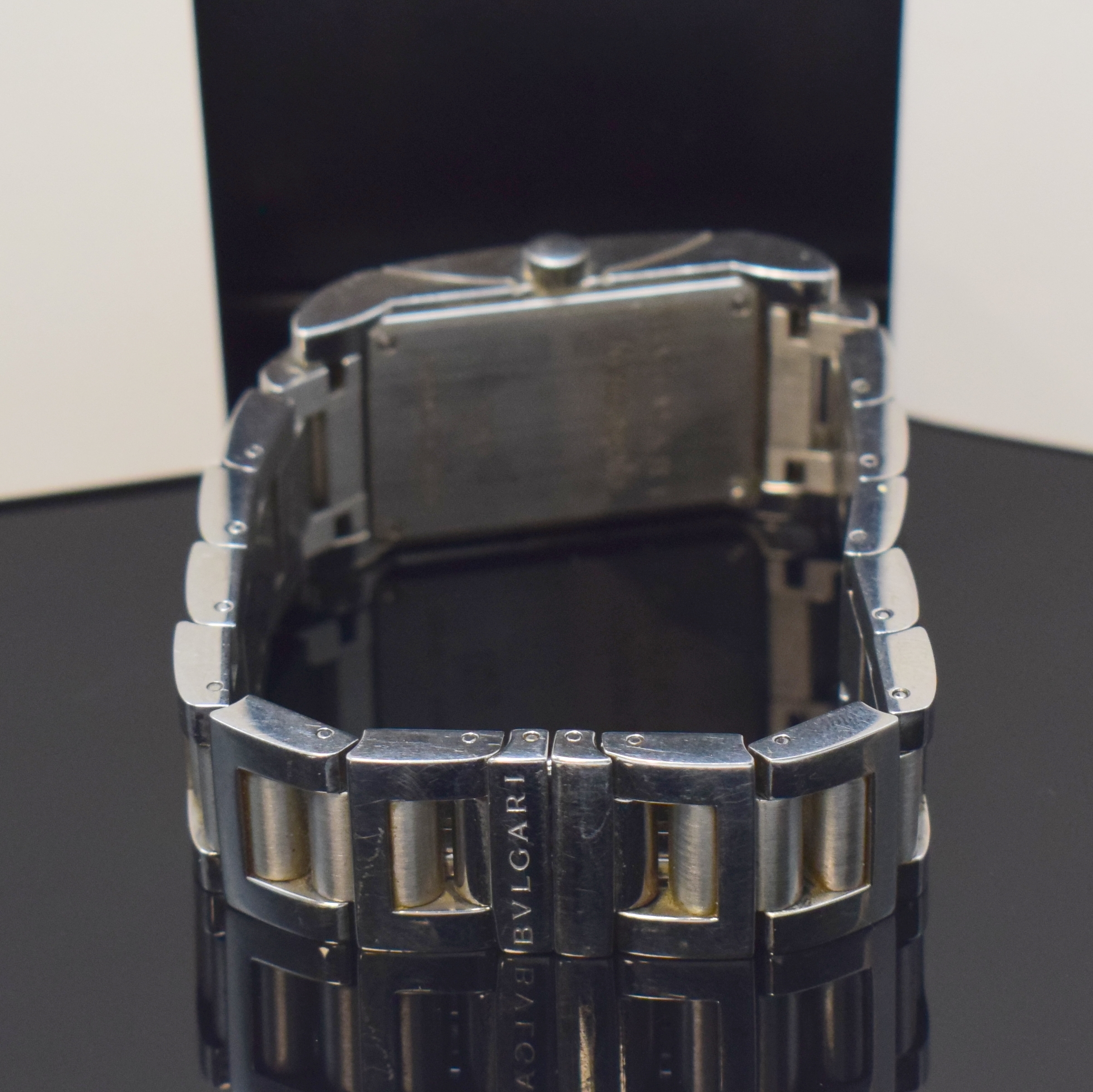Detail b: BULGARI Damenarmbanduhr Modell Rettangolo in Stahl Referenz RT 39SS, Schweiz verk. lt. beil. Pap. 01/2001, quarz, orig. Gliederband m. dopp. ...
