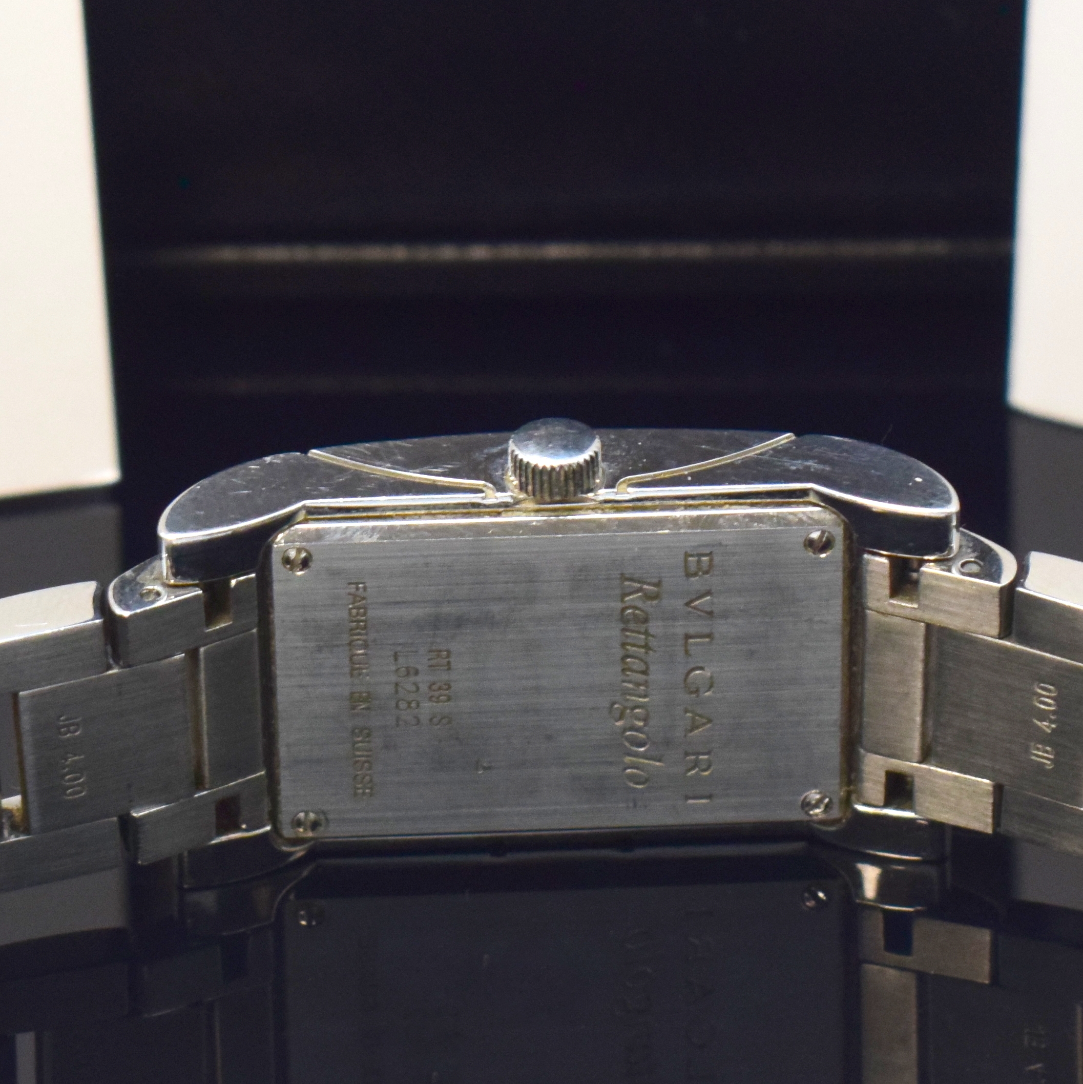Detail d: BULGARI Damenarmbanduhr Modell Rettangolo in Stahl Referenz RT 39SS, Schweiz verk. lt. beil. Pap. 01/2001, quarz, orig. Gliederband m. dopp. ...