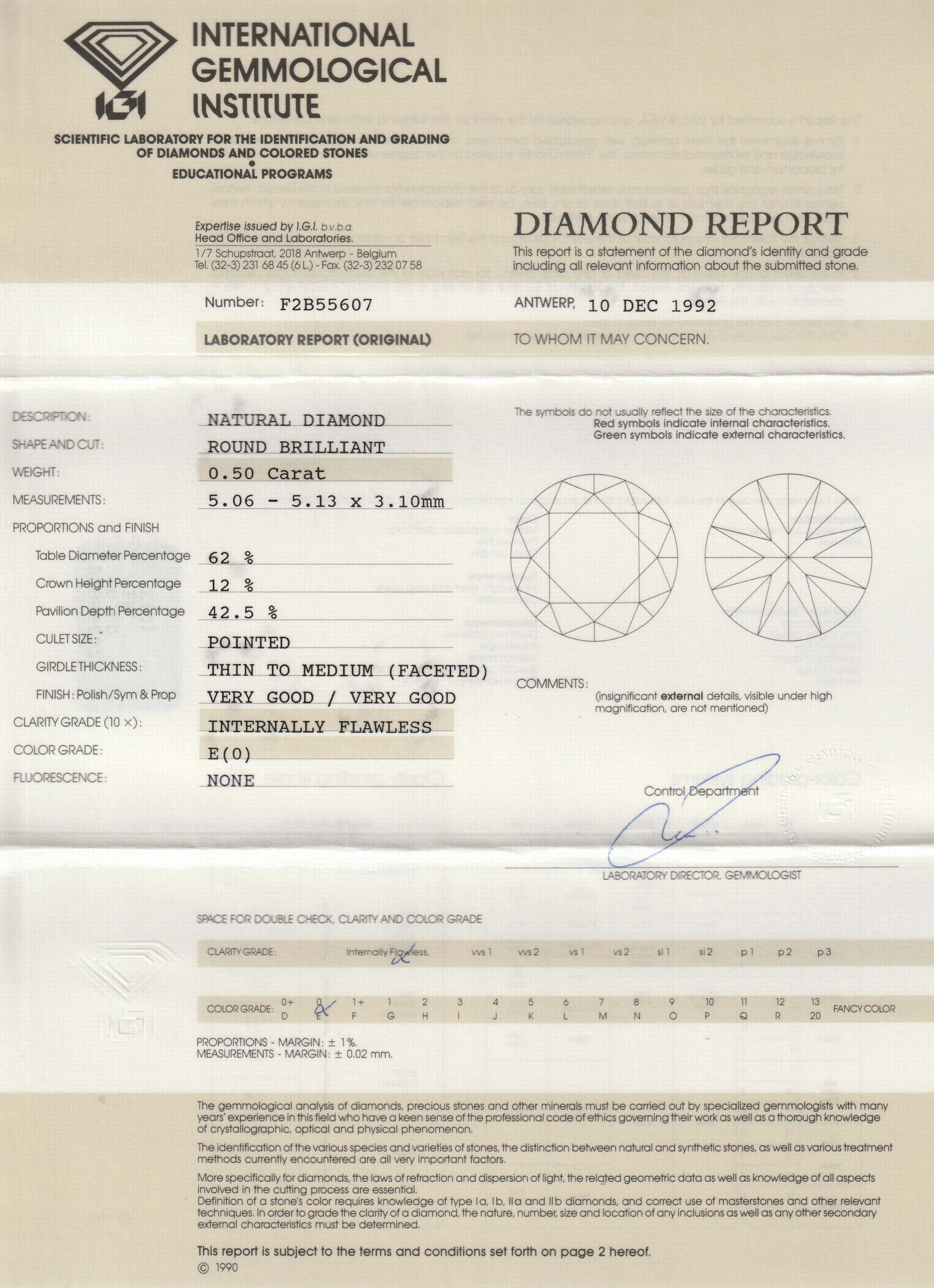 Detail a: Paar 18 kt Gold Brillant-Ohrstecker, WG 750/000, 1 Brillant 0.50 ct hochfeines Weiß E/lr und 1 Brillant 0.50 ct feines Weiß G/lr, beide Brillanten ...