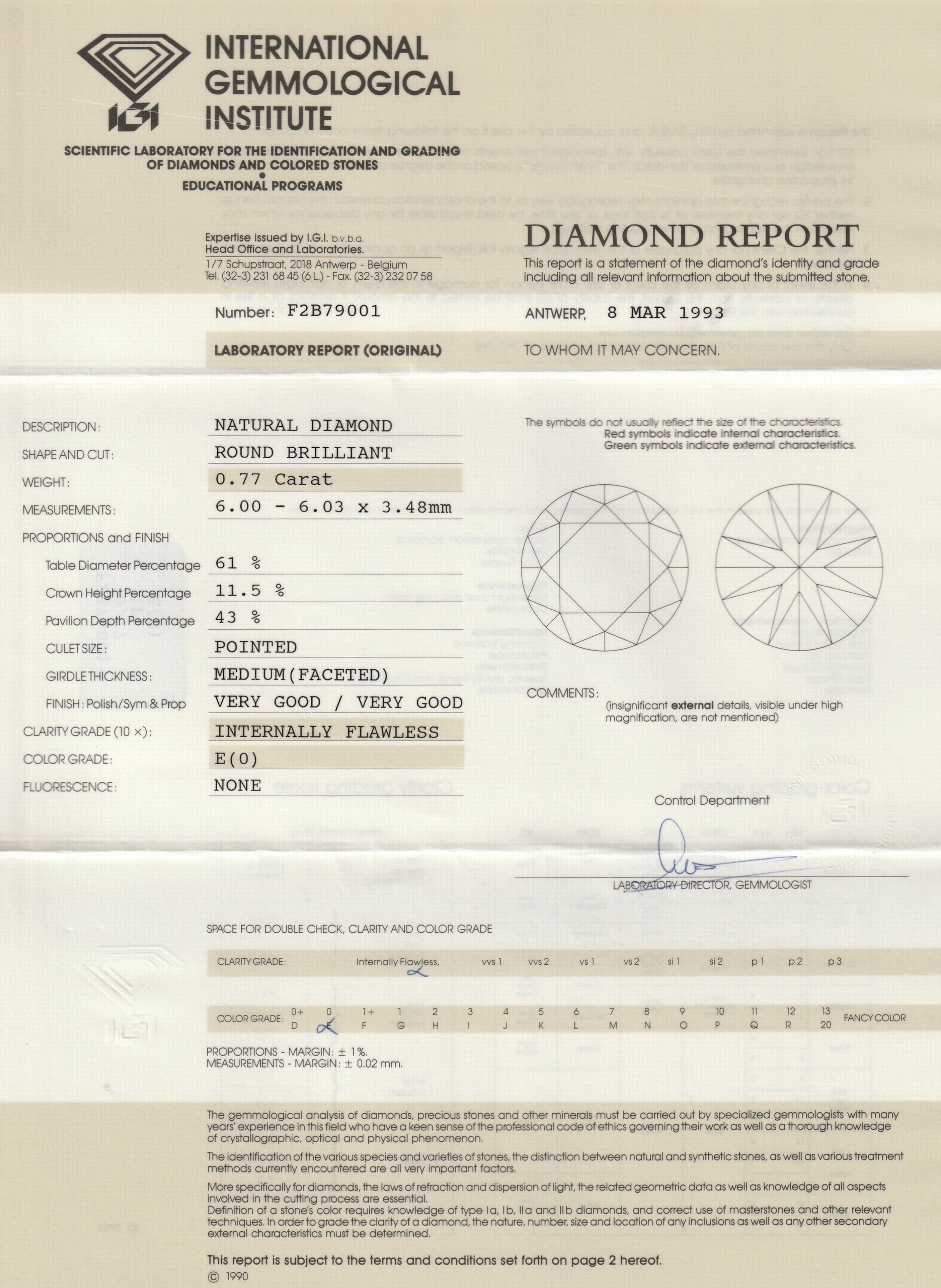 Detail a: Paar 18 kt Gold Brillant-Ohrstecker, WG 750/000, 1 Brillant 0.81 ct hochfeines Weiß E/lr, 1 Brillant 0.77 ct hochfeines Weiß E/lr, jew. mit IGI ...