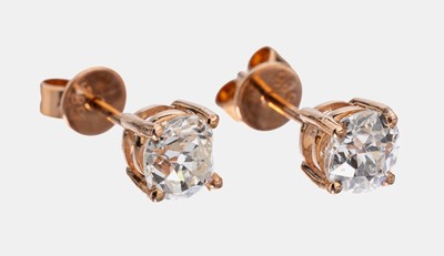 Image 26812061 - Paar 14 kt Gold Diamant-Ohrstecker, RG 585/000, 2 Altschliffdiamanten zus. ca. 1.10 ct ...
