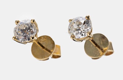 Image 26812063 - Paar 14 kt Gold Diamant-Ohrstecker, GG 585/000, 2 Altschliffdiamanten zus. ca. 1.42 ct ...