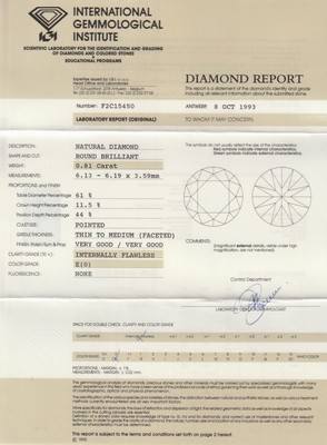 26812066b - Paar 18 kt Gold Brillant-Ohrstecker, WG 750/000, 1 Brillant 0.81 ct hochfeines ...