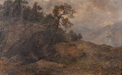 Image August Hoerter, 1834 Elberfeld-1906 Karlsruhe, Landschaft in den Alpen, rückseitig ...