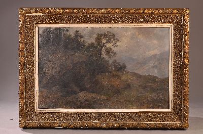 26812152k - August Hoerter, 1834 Elberfeld-1906 Karlsruhe, Landschaft in den Alpen, rückseitig ...