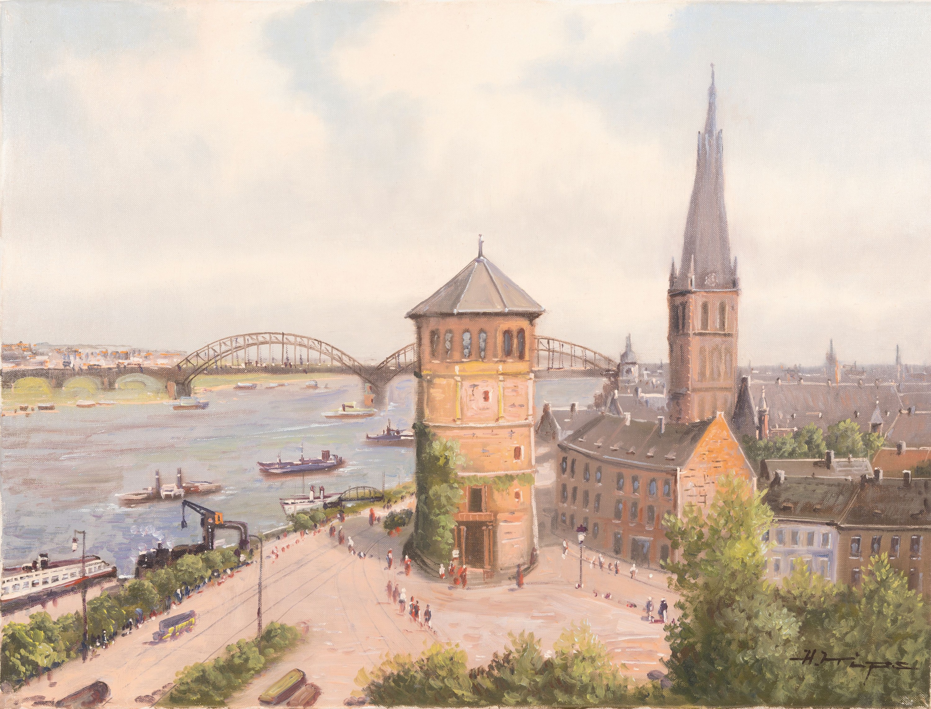 Helmut Kips, geb. 1937 Krefeld, 2 Arbeiten in öl/Lwd, 1x Martinsabend in der Düsseldorfer Altstadt, rechts unten sign., ca. 40x30cm, R., 1x Ansicht ...
