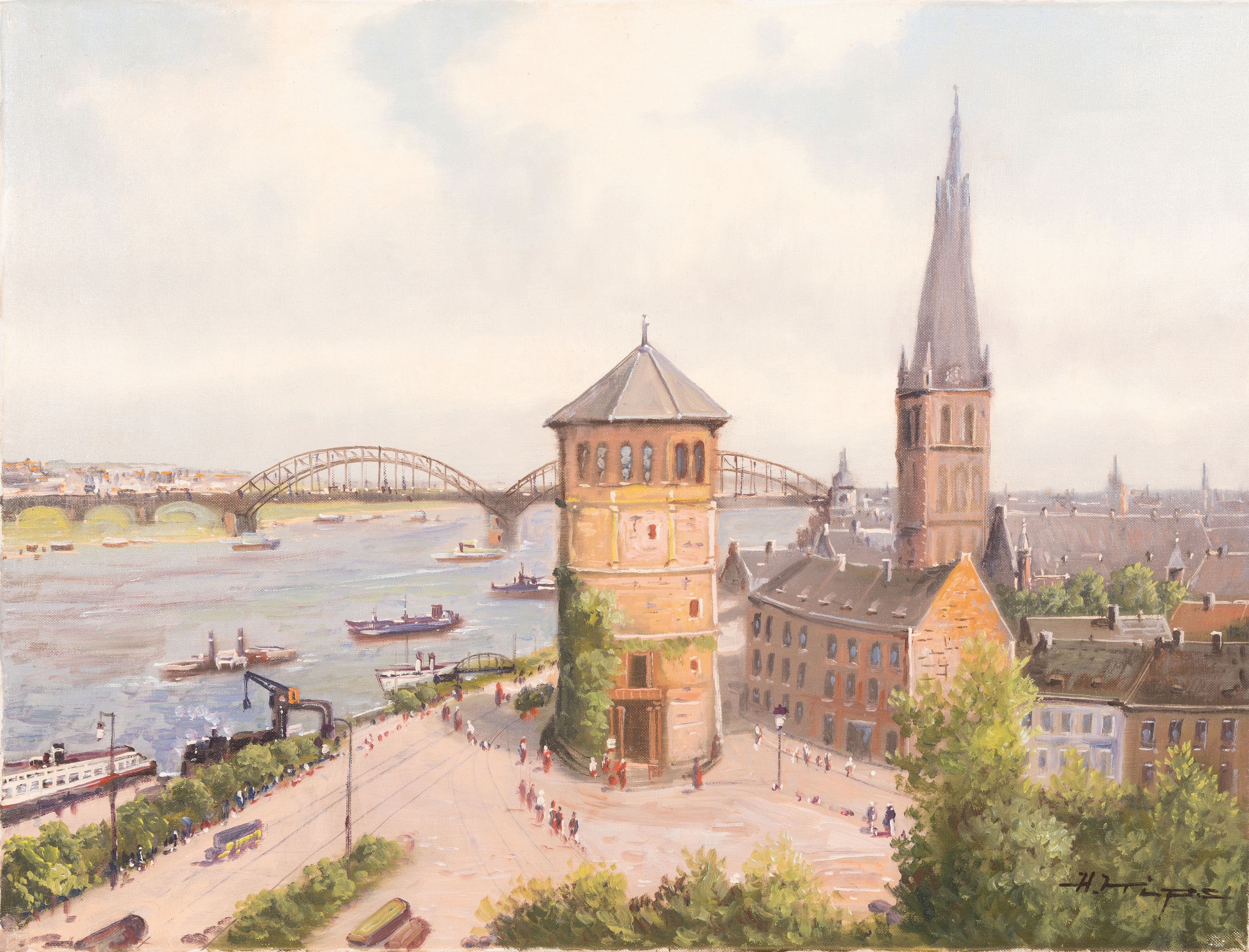 Detail k: Helmut Kips, geb. 1937 Krefeld, 2 Arbeiten in öl/Lwd, 1x Martinsabend in der Düsseldorfer Altstadt, rechts unten sign., ca. 40x30cm, R., 1x Ansicht ...