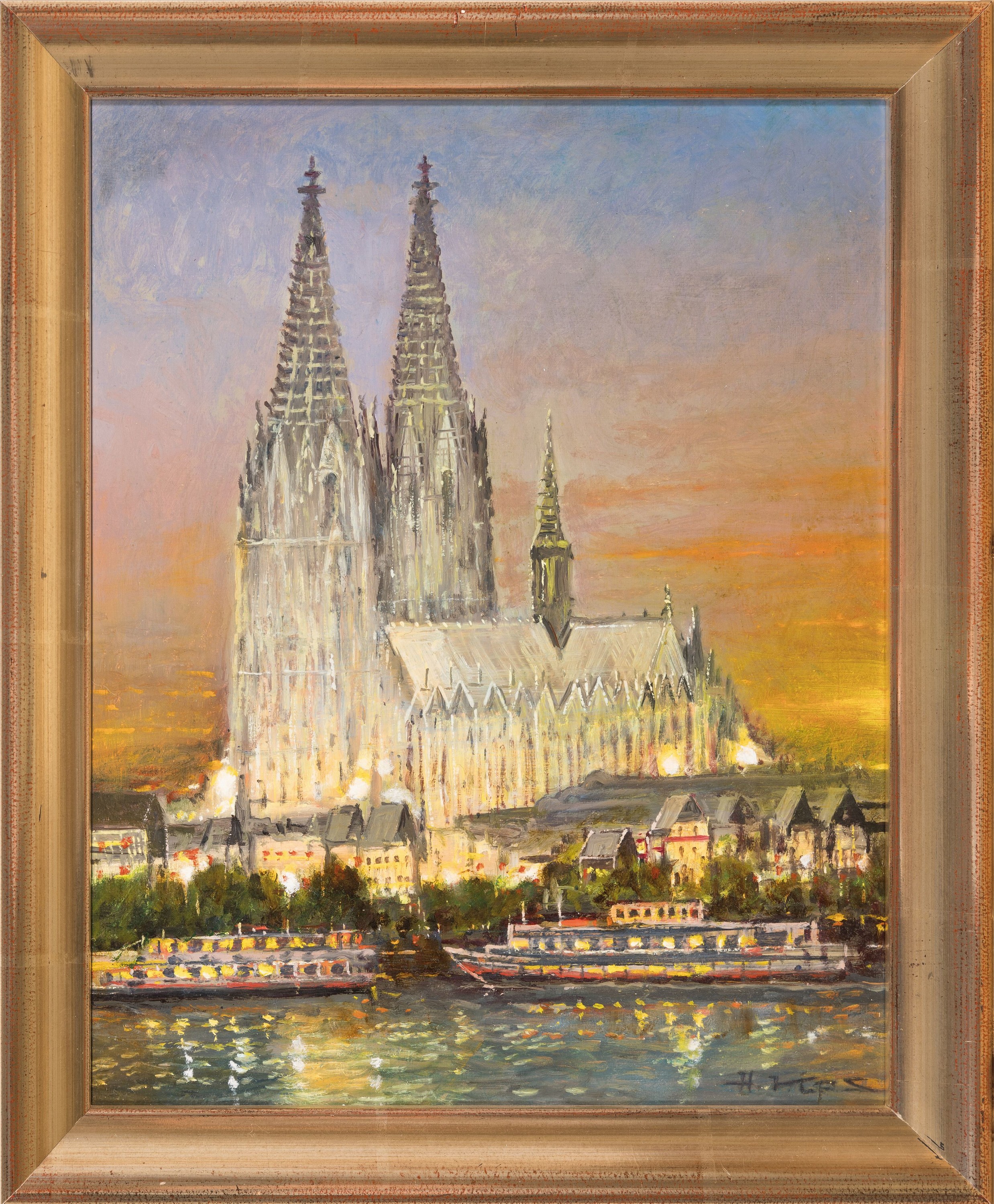Detail n: Helmut Kips, geb. 1937 Krefeld, 2 Arbeiten in öl/Lwd, 1x Blick auf den Kölner Dom, Öl/ Malkarton, re. u. sign., ca. 30x24cm, R., 1x Ansicht aus ...