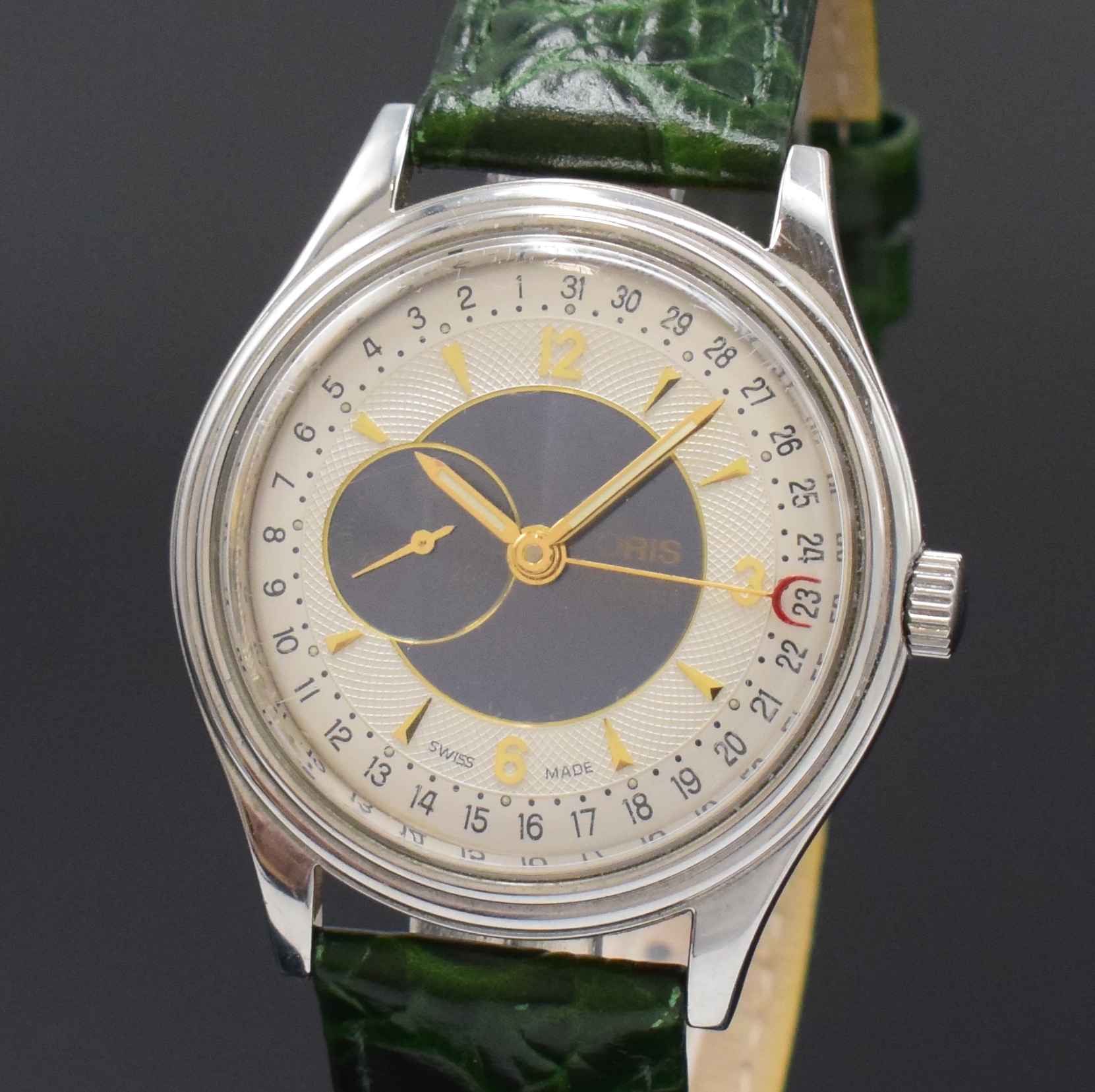 Detail a: ORIS Herrenarmbanduhr in Edelstahl mit Zeigerdatum Referenz 7461, Schweiz um 1995, Automatik, beids. vergl. Geh., Boden verschr., silb. teils guill. ...