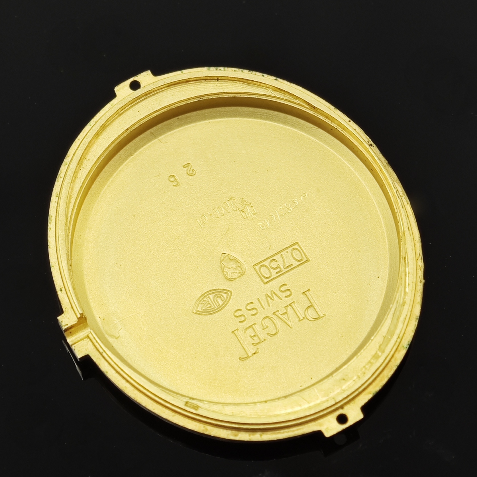 Detail f: PIAGET Damenarmbanduhr in GG 750/000 Referenz 9822, Schweiz um 1960, Handaufzug, Boden 2-fach verschr., orig. Lederband m. Dornschl. in GG 750/000, ...