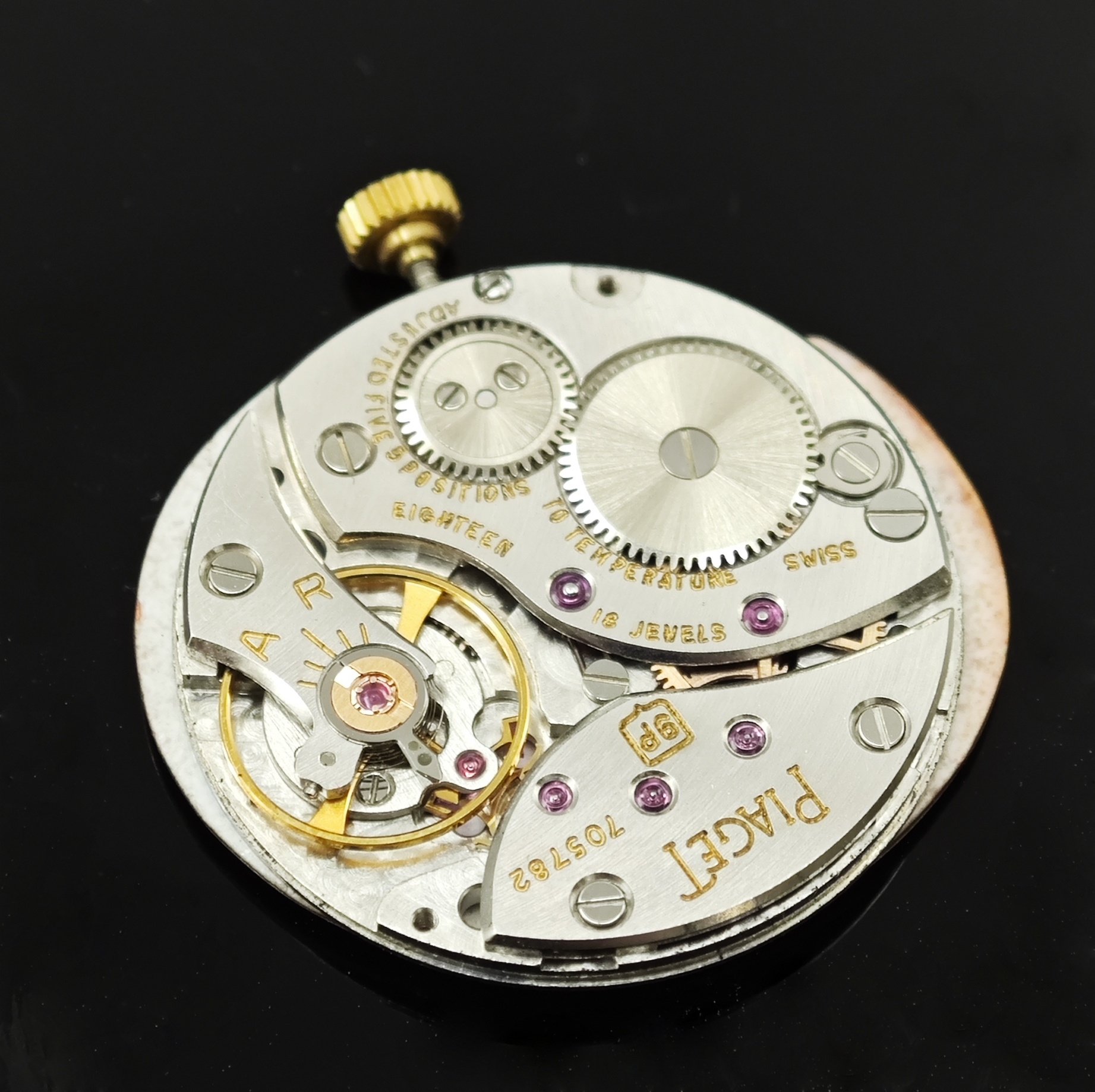 Detail g: PIAGET Damenarmbanduhr in GG 750/000 Referenz 9822, Schweiz um 1960, Handaufzug, Boden 2-fach verschr., orig. Lederband m. Dornschl. in GG 750/000, ...
