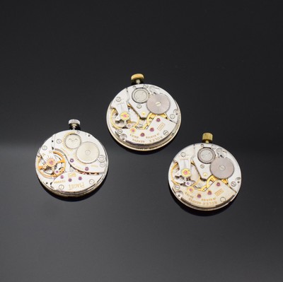 Image ROLEX and PIAGET 3 wristwatch movements, Switzerland around 1965, 2x Rolex calibre 1600, ...