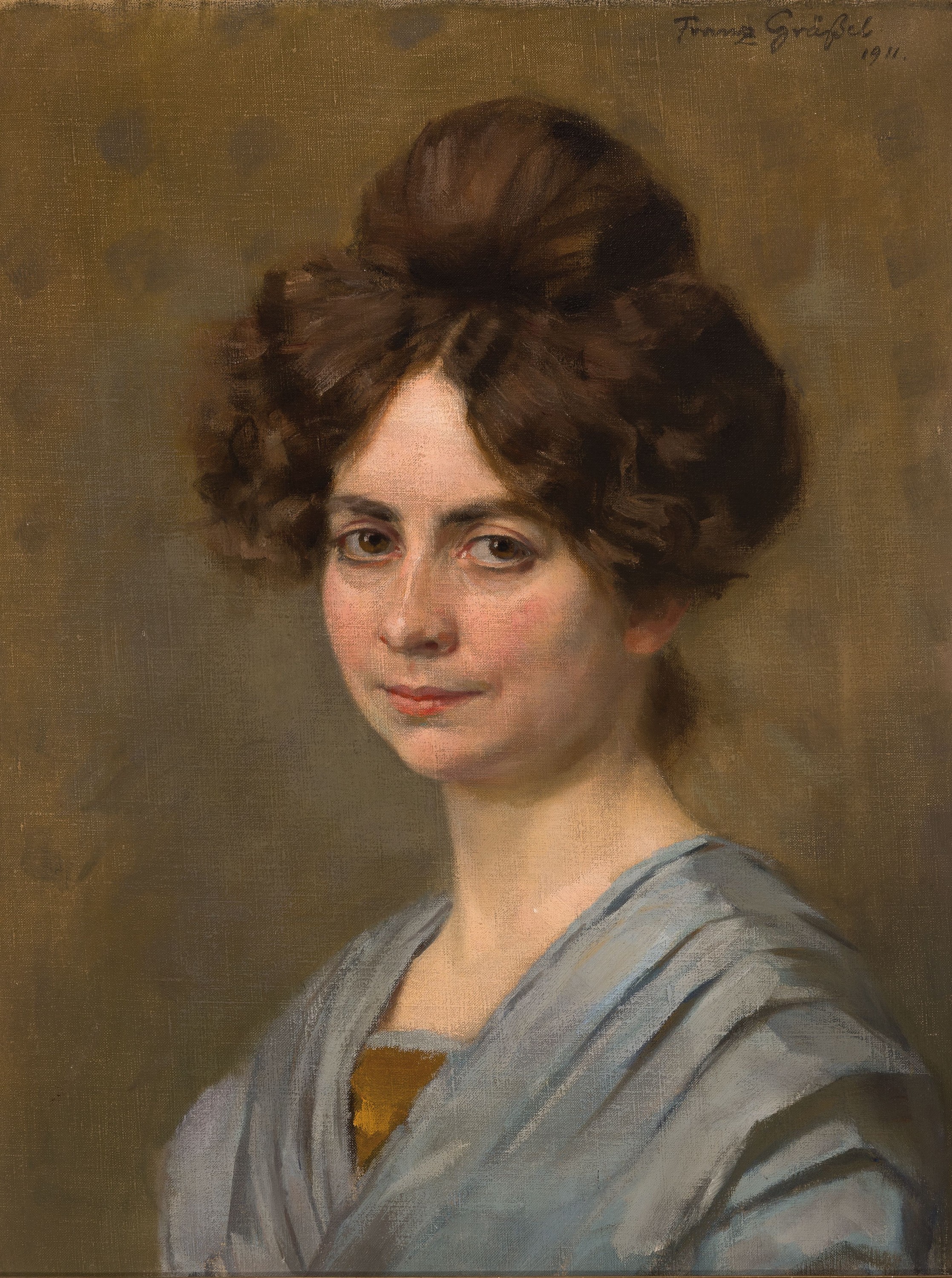 Franz Xaver Grässel, 1861 Obersasbach/Baden -1948 Emmering, Porträt einer jungen Frau, rückseitig bez.: Emma Schiestl geb. Kaltenegger, geb. 1876, ...