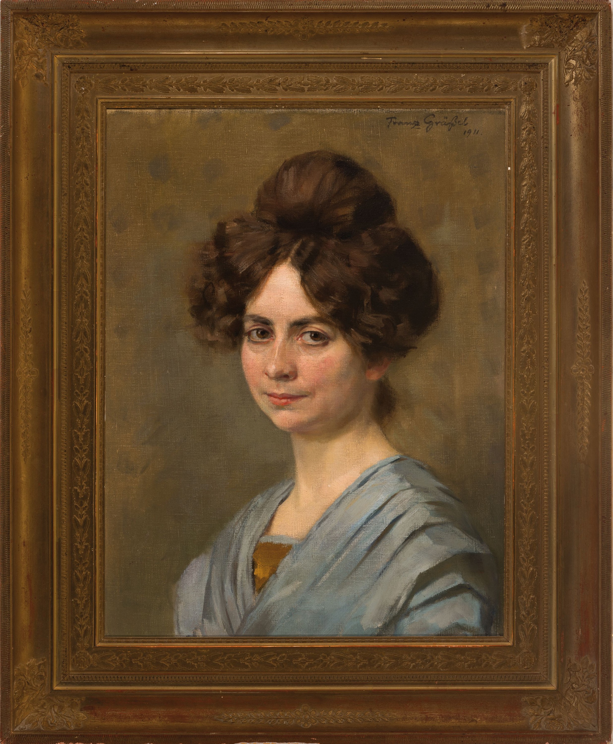Detail k: Franz Xaver Grässel, 1861 Obersasbach/Baden -1948 Emmering, Porträt einer jungen Frau, rückseitig bez.: Emma Schiestl geb. Kaltenegger, geb. 1876, ...