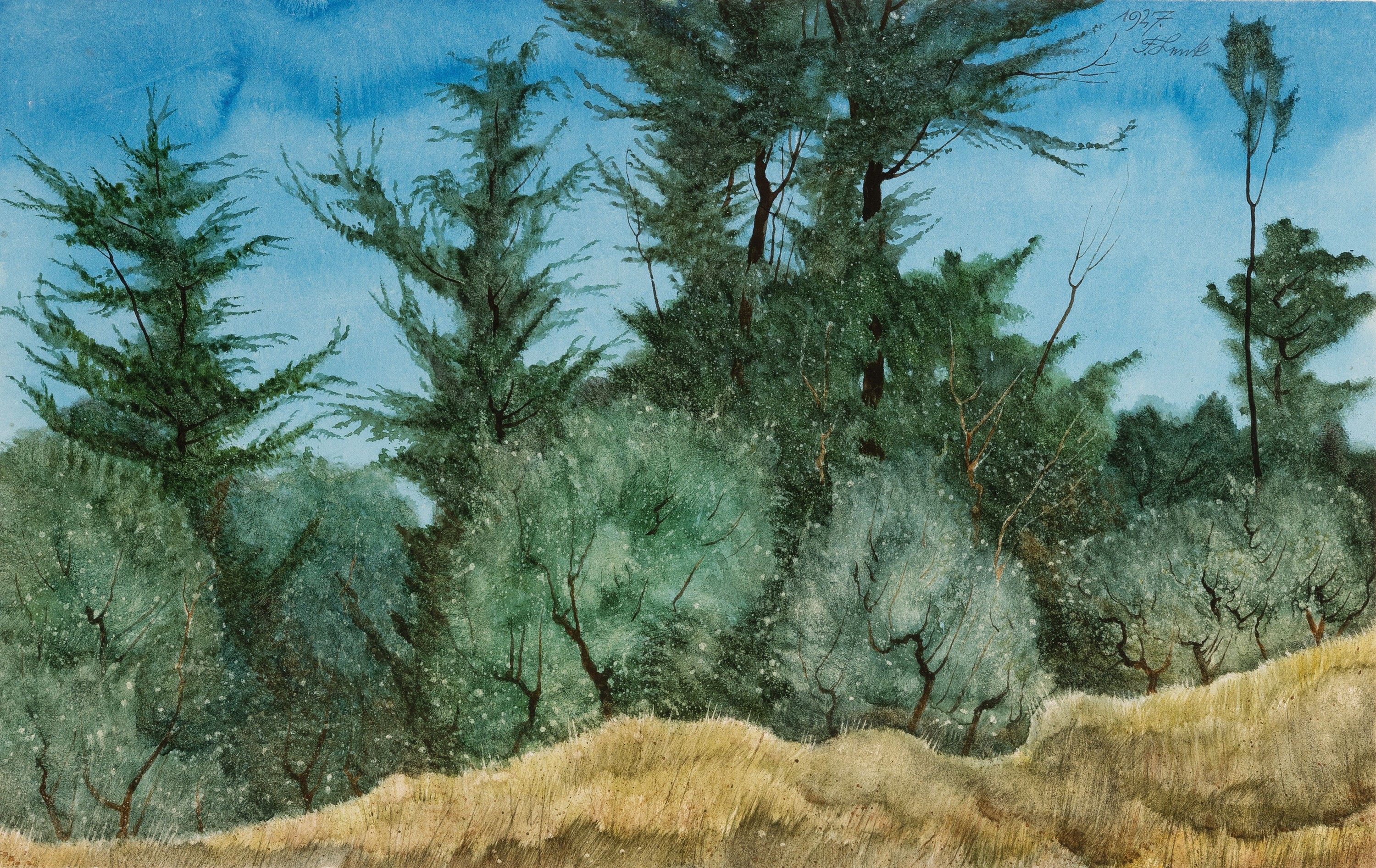 Franz Lenk, 1898 Langenbernsdorf-1968 Schwäbisch-Hall, Waldlandschaft, Aquarell auf Papier, rechts oben sign. und dat. 27, ca.23x36cm, PP, u.Gl., R. ...