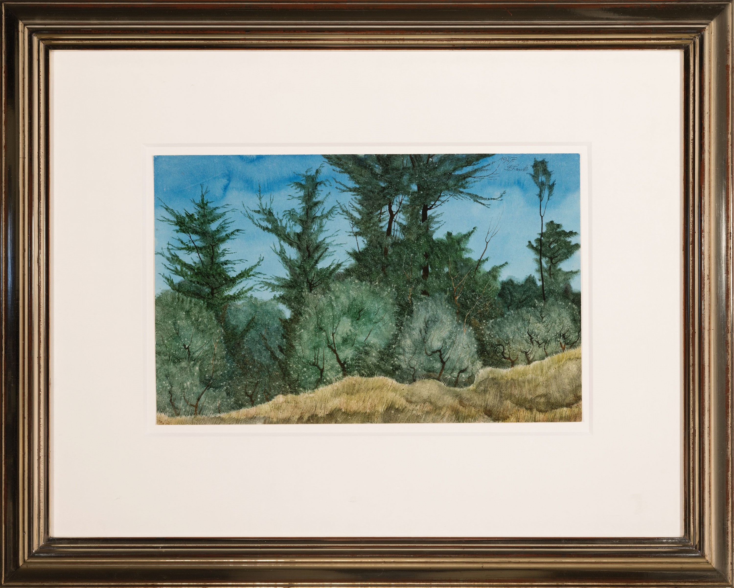 Detail k: Franz Lenk, 1898 Langenbernsdorf-1968 Schwäbisch-Hall, Waldlandschaft, Aquarell auf Papier, rechts oben sign. und dat. 27, ca.23x36cm, PP, u.Gl., R. ...