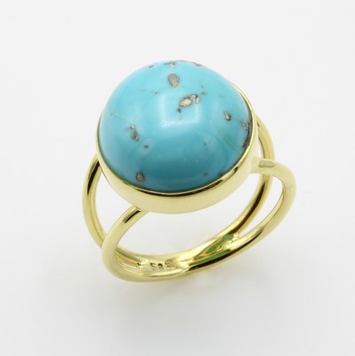 Image Ring mit Türkis, GG 585/000, geteilte Ringschiene, runder Türkiscabochon ca. ...