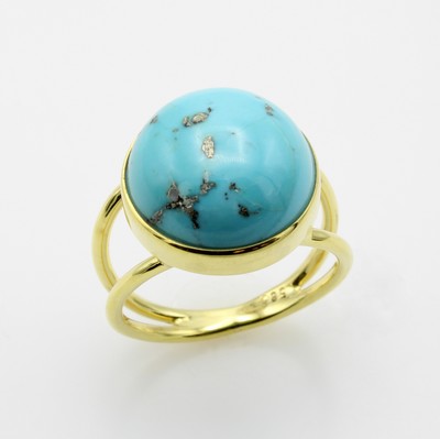 26812924a - Ring mit Türkis, GG 585/000, geteilte Ringschiene, runder Türkiscabochon ca. ...