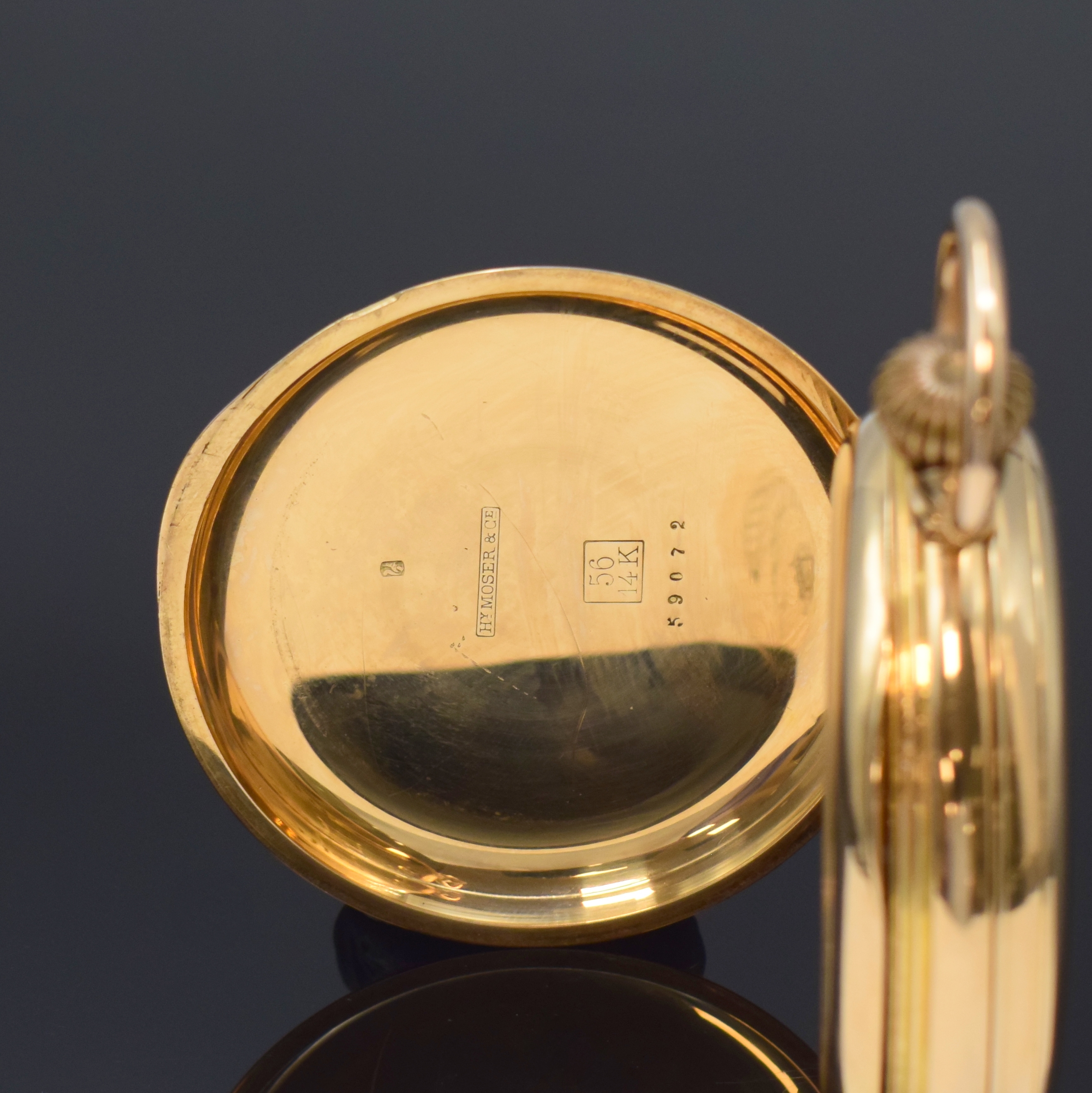 Detail c: Hy. MOSER & Cie grosse und schwere Herrensavonette "Qualität Mole" in GG 585/000, Schweiz um 1910, glattes 3-Deckel- Goldgeh., sign. ...
