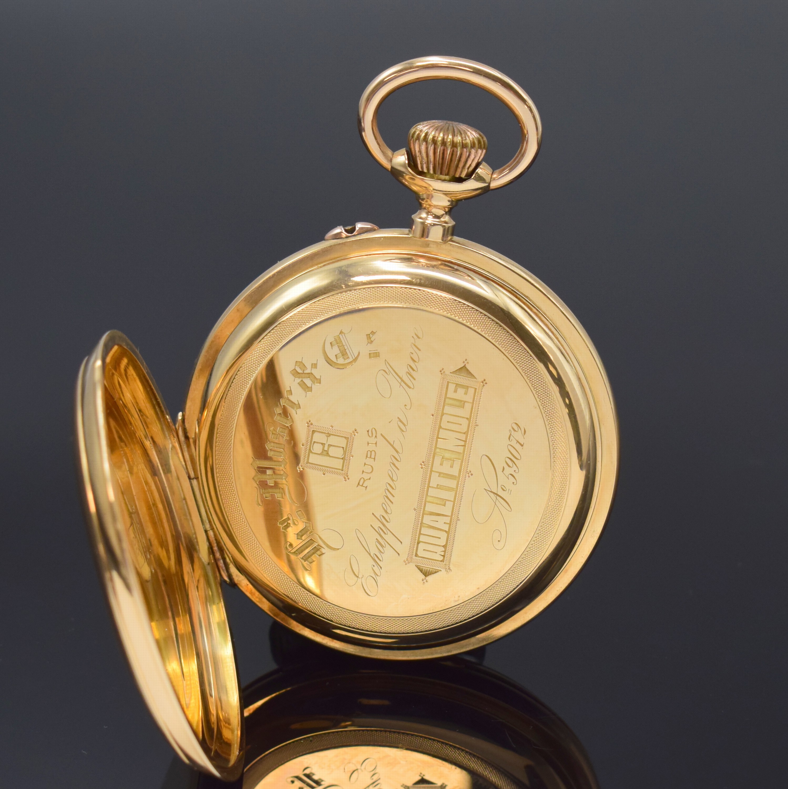 Detail d: Hy. MOSER & Cie grosse und schwere Herrensavonette "Qualität Mole" in GG 585/000, Schweiz um 1910, glattes 3-Deckel- Goldgeh., sign. ...