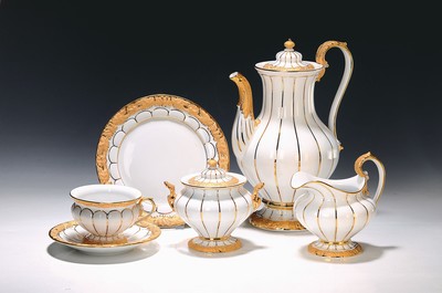 Image Coffee service for 12 people, Meissen, 20th century, 2nd choice, X-shape, gold ...