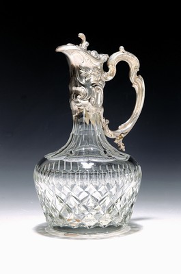 Image Crystal carafe with silver fittings, 20th century, colorless cut crystal body, 925 silver ...