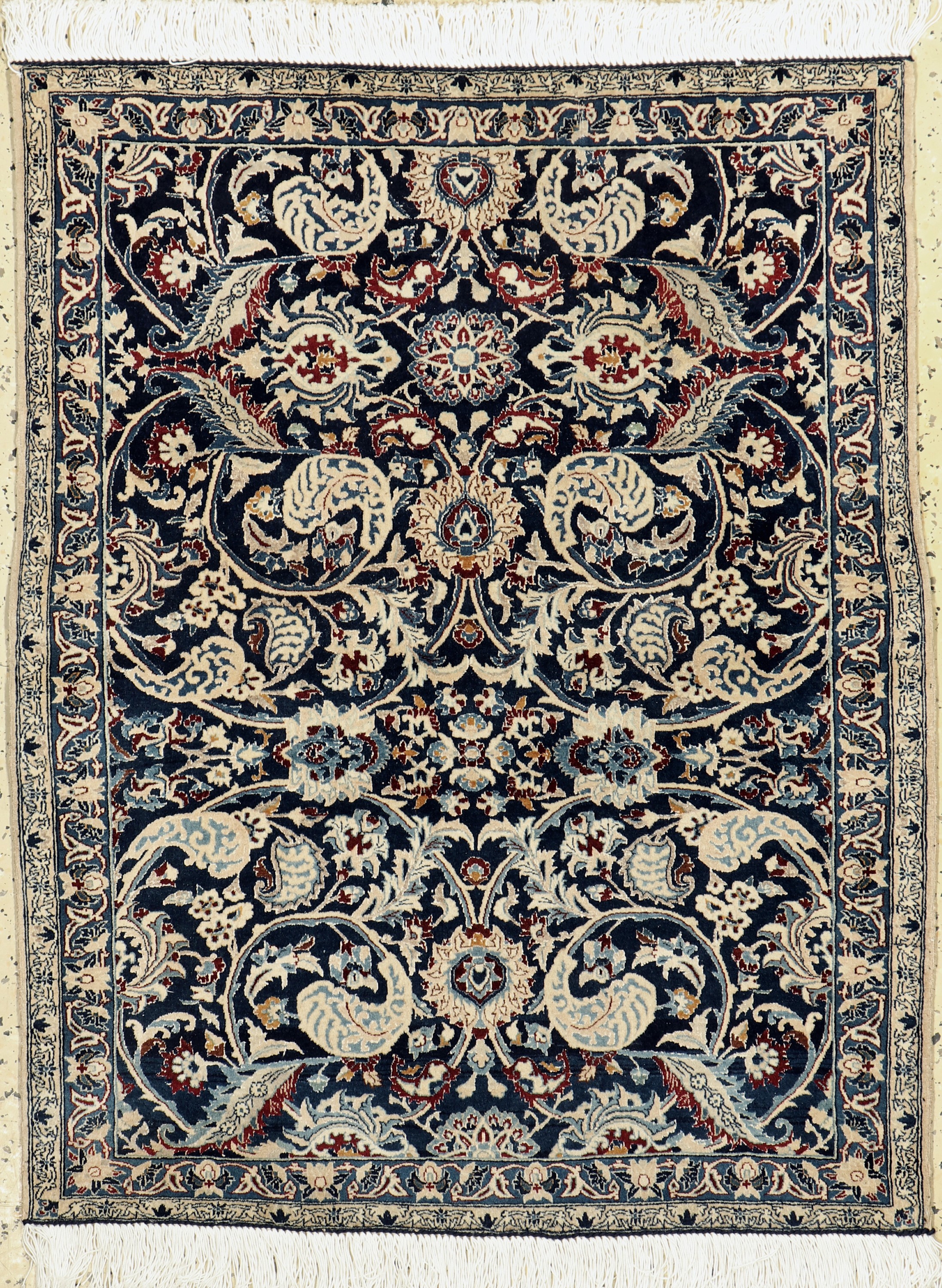 Nain fein(6 La), Persien, Mitte 20.Jhd, Korkwolle mit Seide, ca. 118 x 85 cm, ca. 1,0 Mio. Kn/qm,EHZ: 1-2(Fransen erneuert)