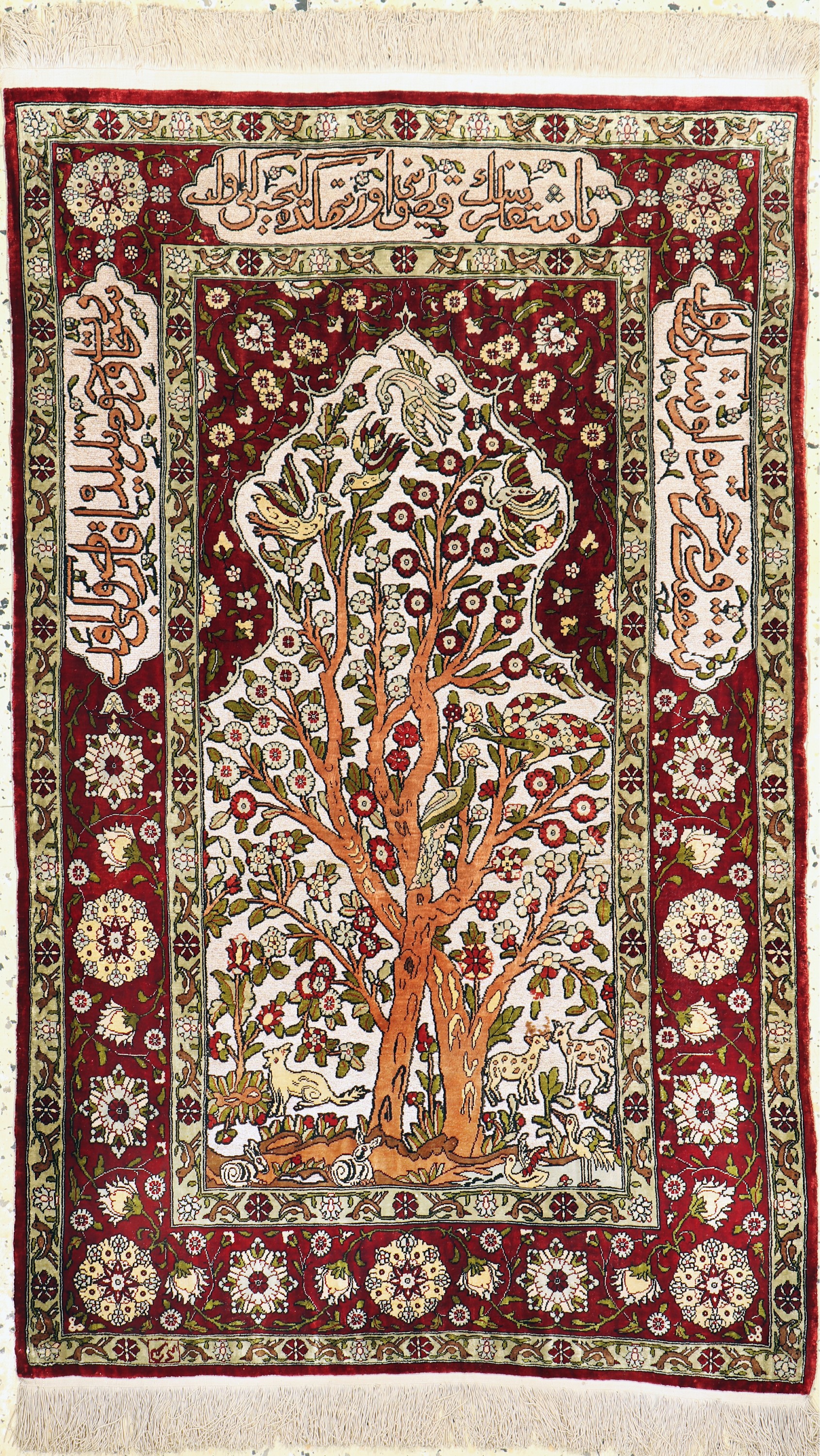 Hereke Seide fein signiert, Türkei, Mitte 20.Jhd, reine Naturseide" Metallbroschiert", ca. 122 x 77 cm, ca. 1 Mio Kn/qm, EHZ: 1-2
