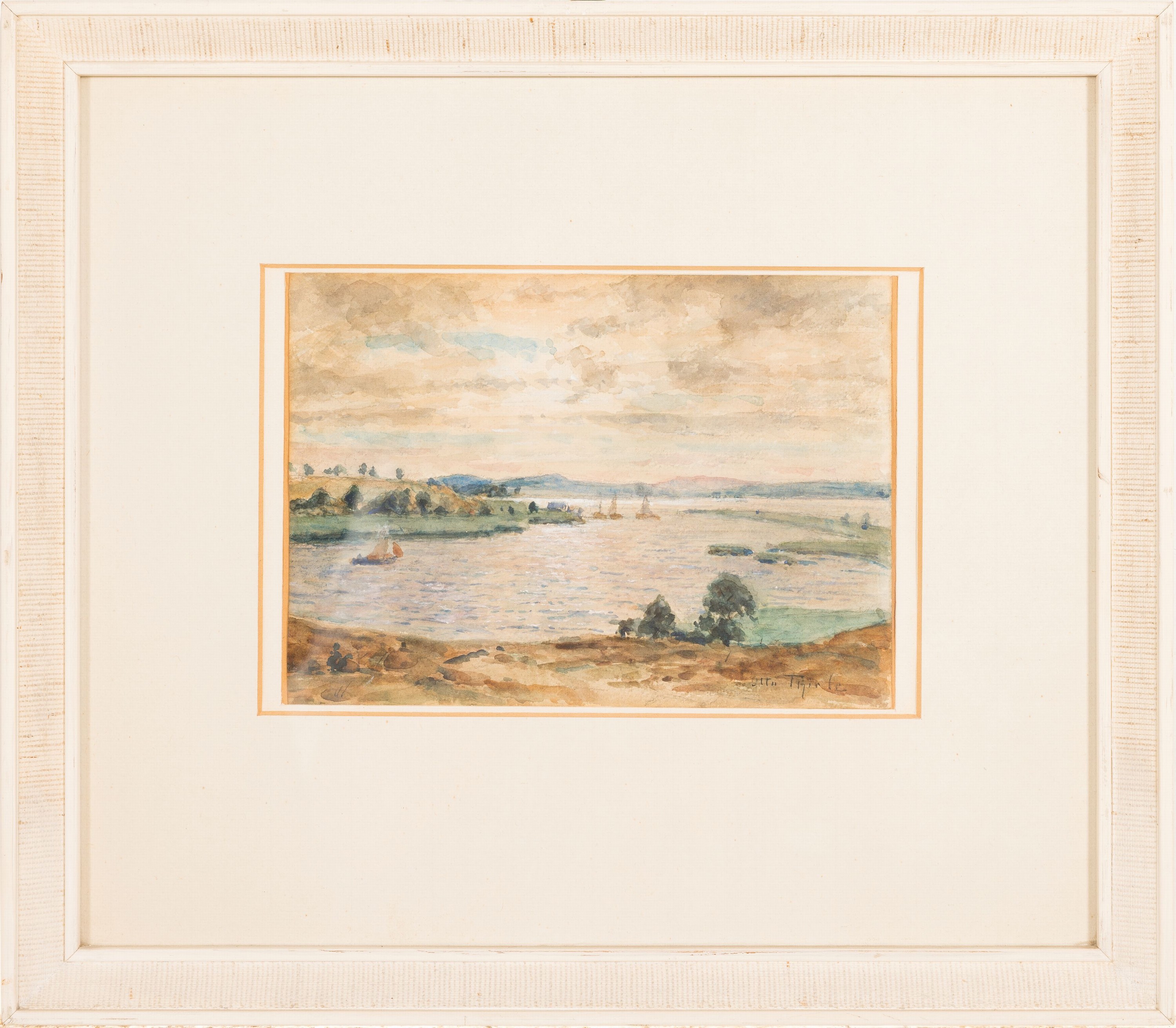 Detail k: Otto Thiele, 1870 Rackitt-1955 Bonn, 3 Aquarelle, Mittelgebirgslandschaft 18x23 cm; norddeutsche Stadtlandschaft 13x20 cm; Seenlandschaft 14x20 cm; ...