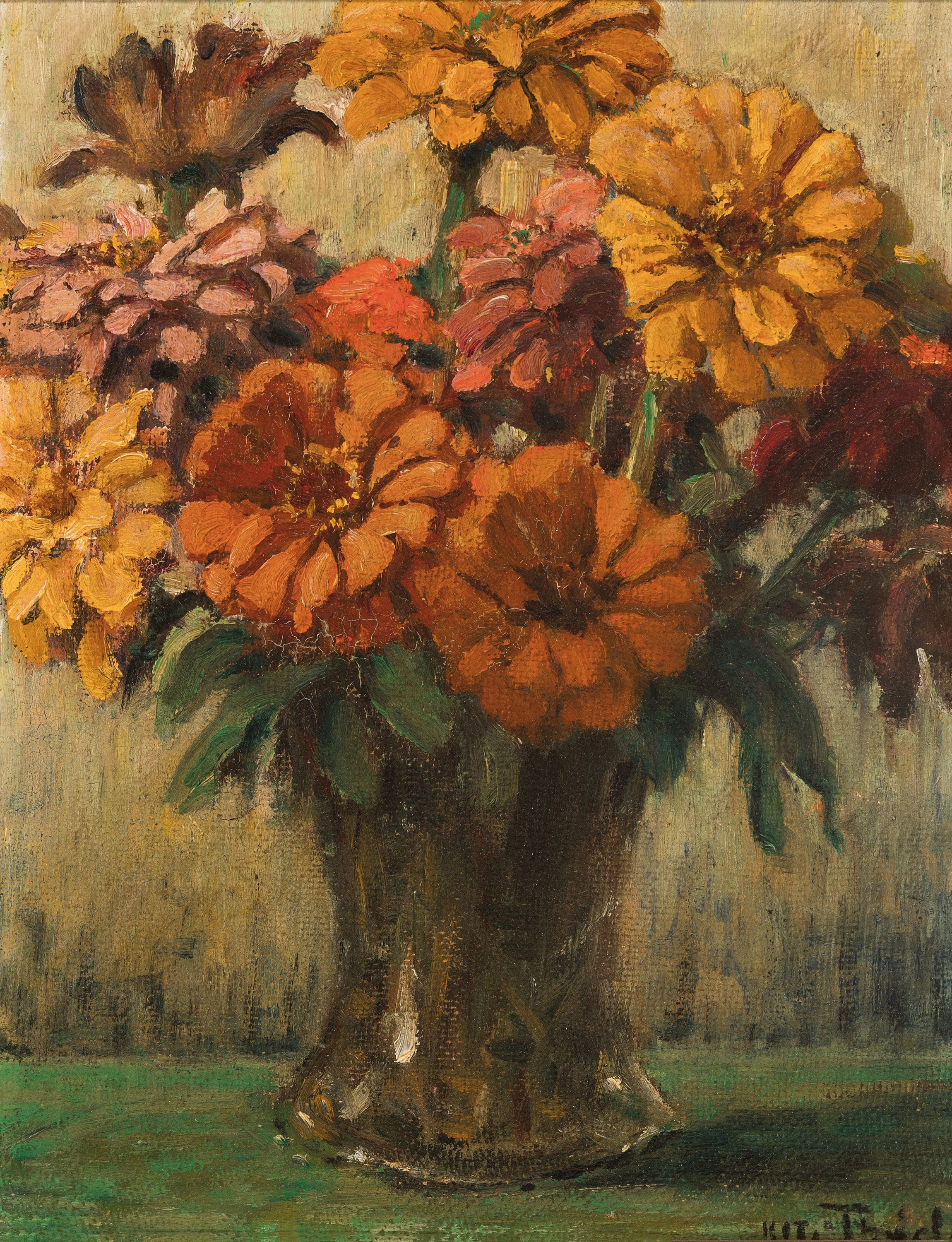 Otto Thiele, 1870 Rackitt-1955 Bonn, Blumenstillleben mit Nelken, rechts unten signiert, Öl/Karton, 35x28 cm, Rahmen 43x36 cm