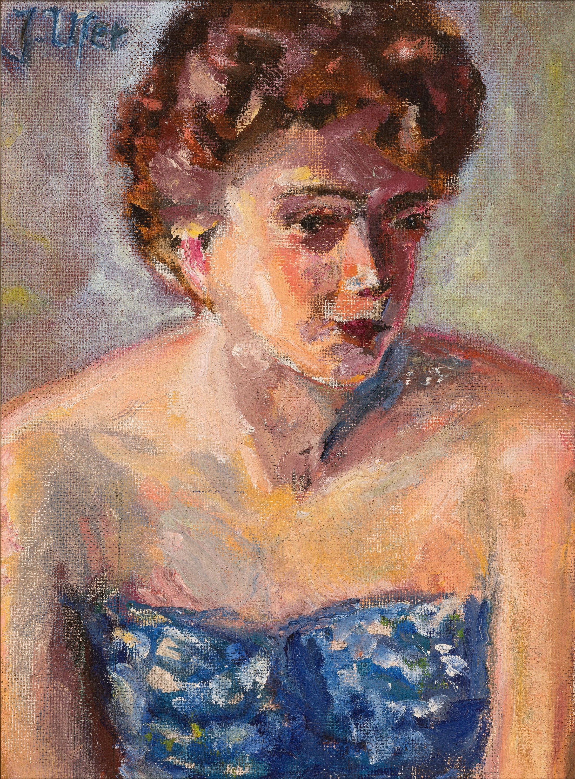 Johannes Paul Ufer, 1874 Sachsenburg-1958, Damenporträt, Öl/Masonit, links oben signiert,41x30 cm, Rahmen 53x43 cm