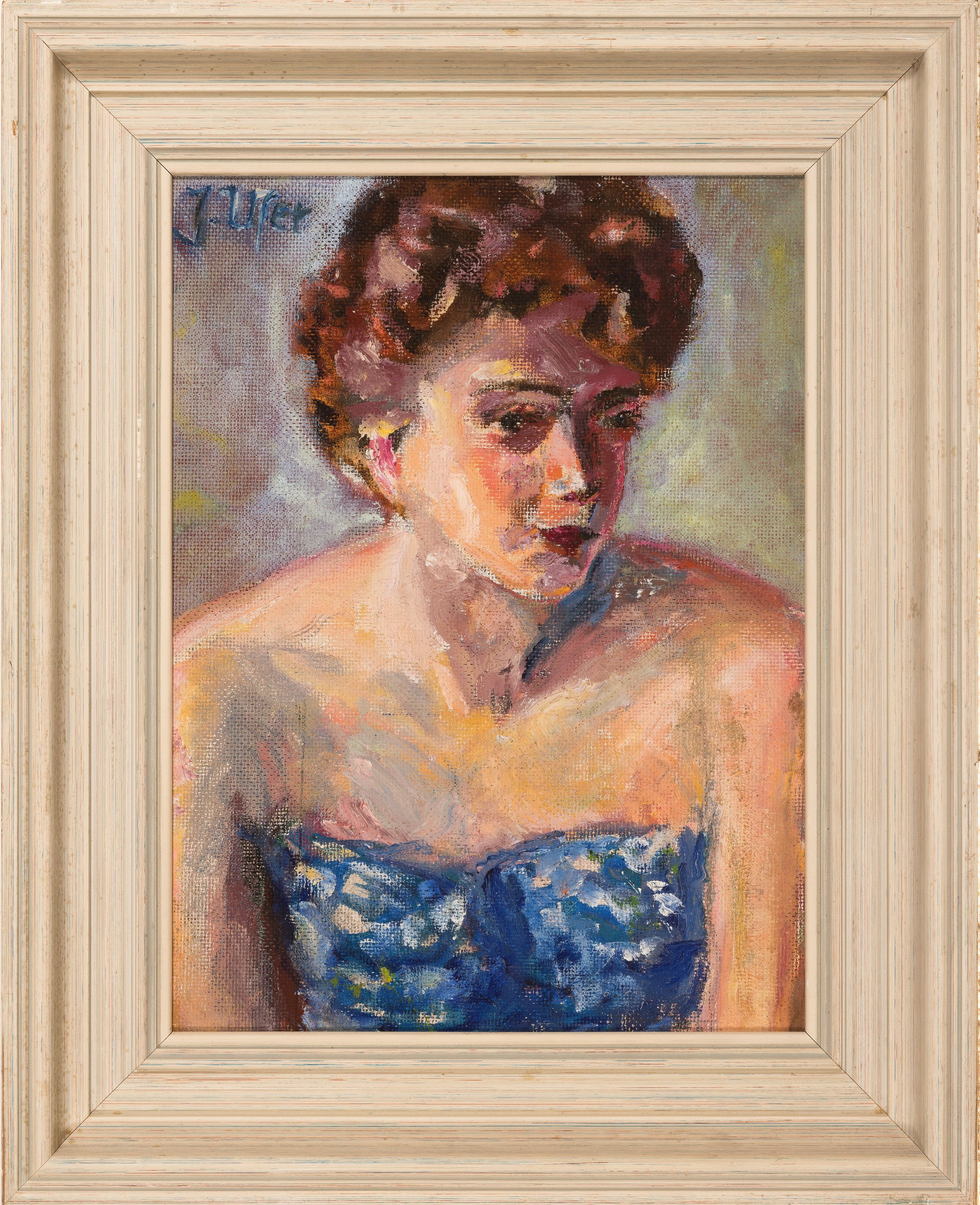 Detail k: Johannes Paul Ufer, 1874 Sachsenburg-1958, Damenporträt, Öl/Masonit, links oben signiert,41x30 cm, Rahmen 53x43 cm