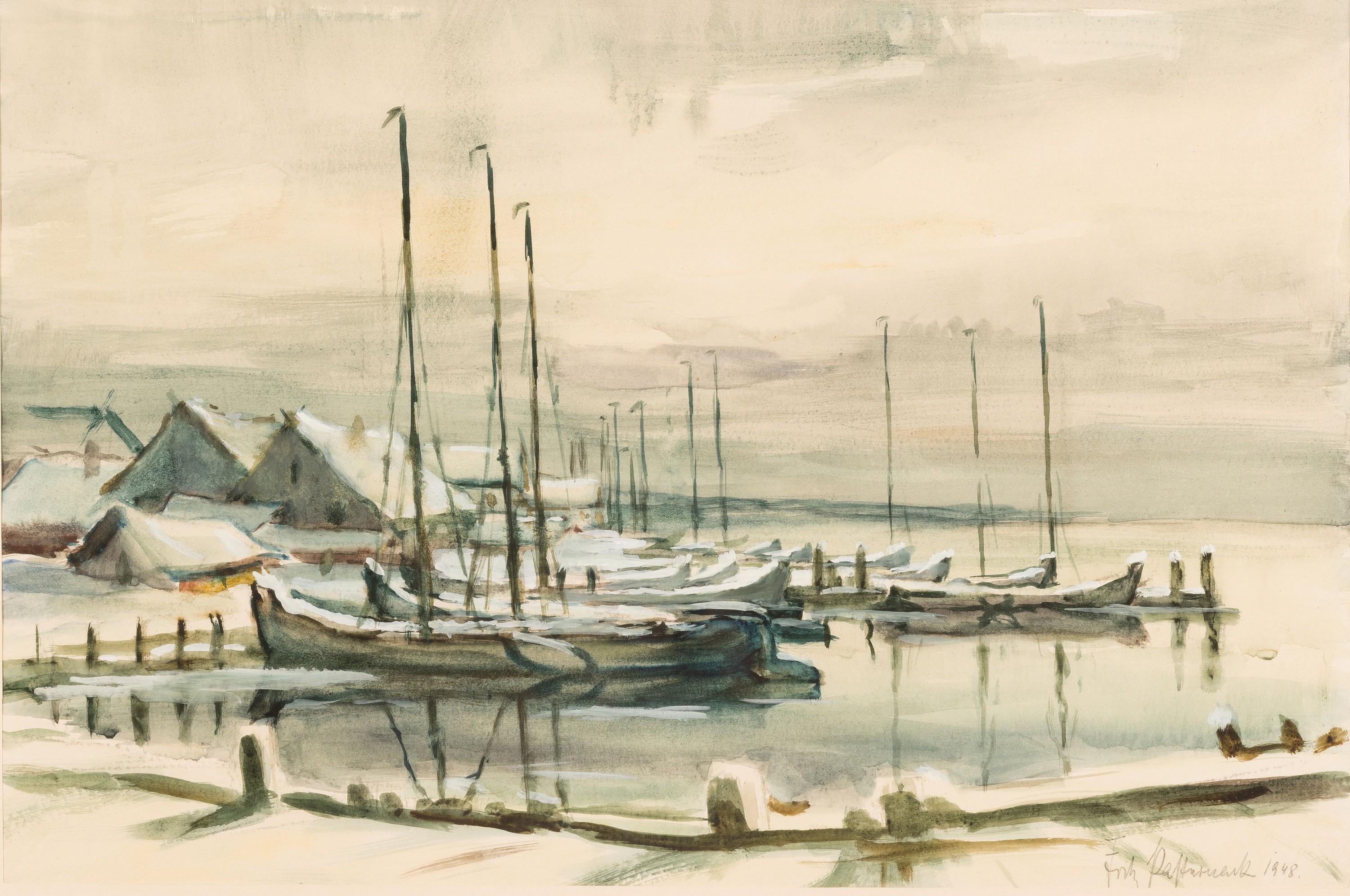 Fritz Pasternak deutscher Künstler der Mitte des 20.Jh., 2 Aquarelle, winterliche Uferlandschaft und Winterlandschaft am Bodensee, jeweils ...