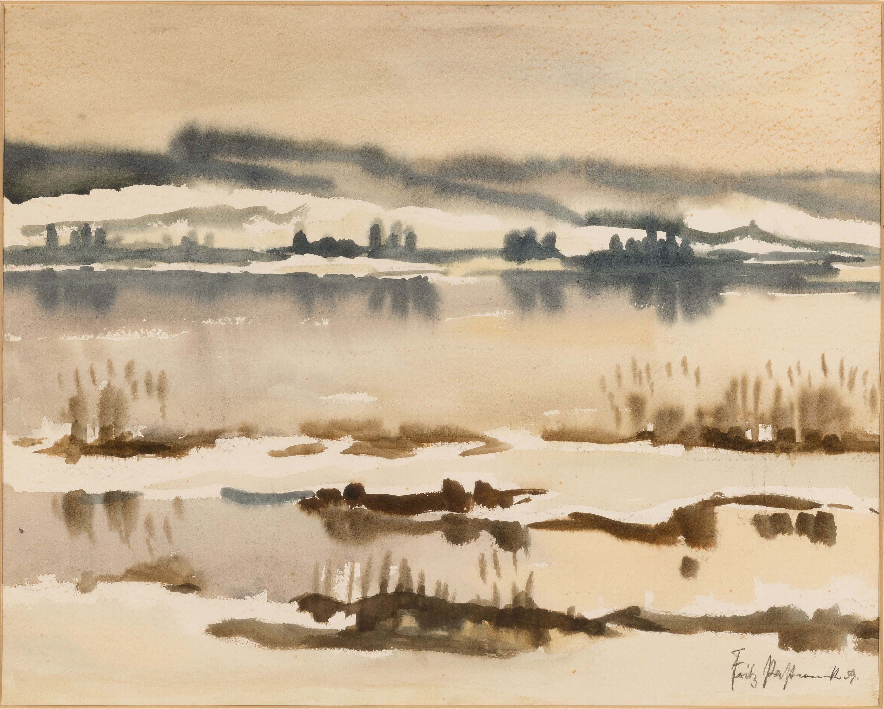 Detail a: Fritz Pasternak deutscher Künstler der Mitte des 20.Jh., 2 Aquarelle, winterliche Uferlandschaft und Winterlandschaft am Bodensee, jeweils ...