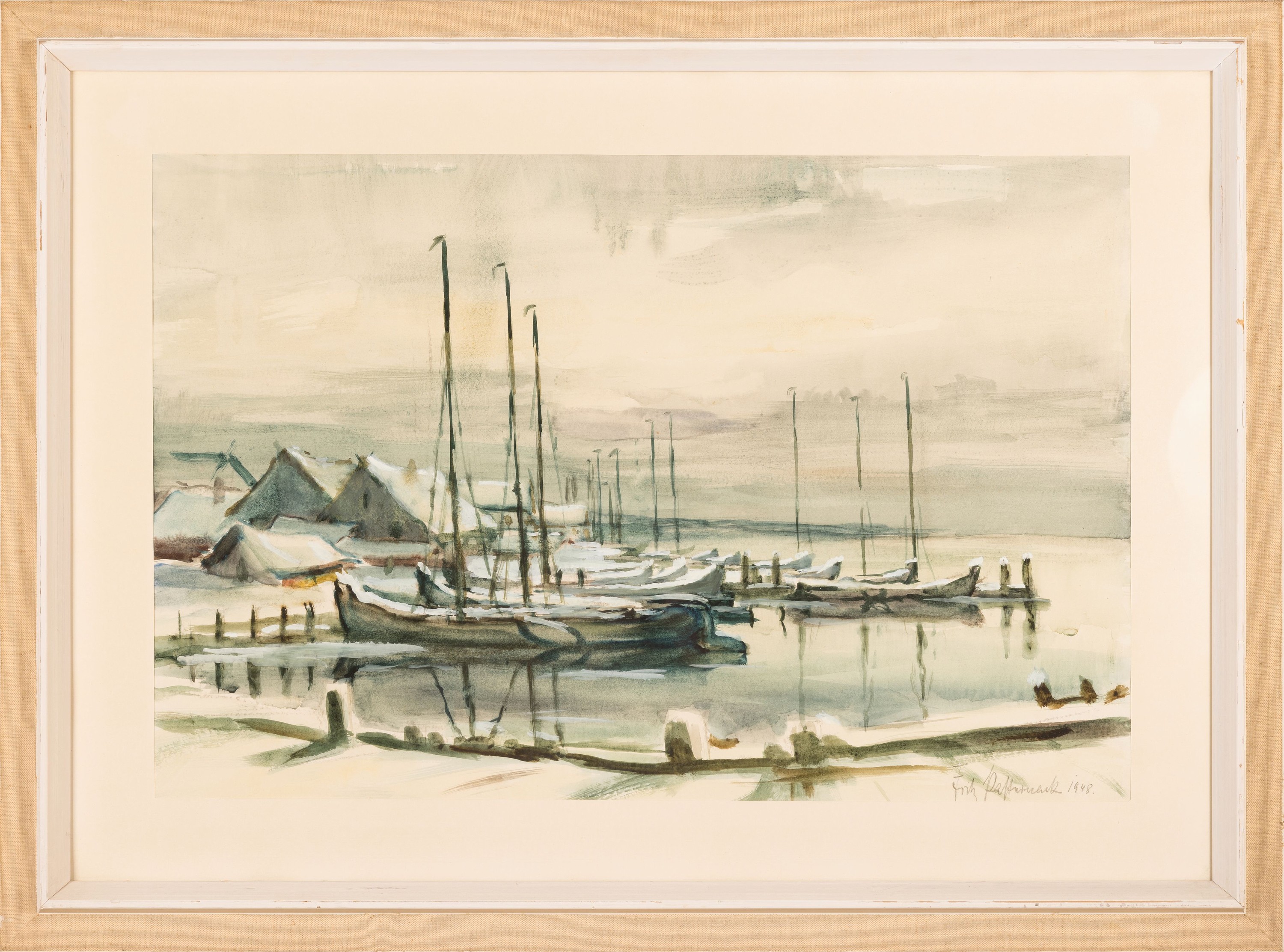 Detail k: Fritz Pasternak deutscher Künstler der Mitte des 20.Jh., 2 Aquarelle, winterliche Uferlandschaft und Winterlandschaft am Bodensee, jeweils ...