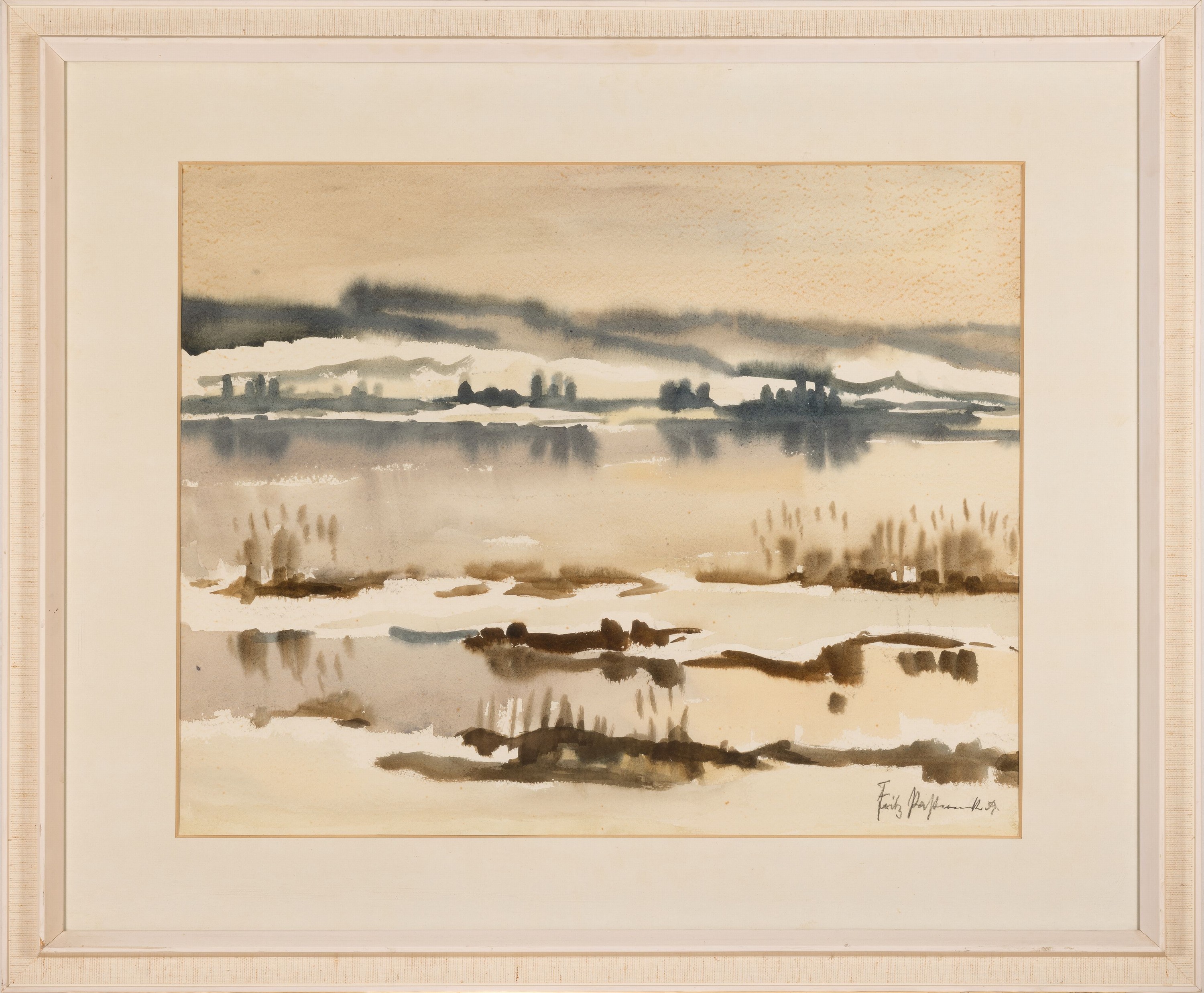 Detail l: Fritz Pasternak deutscher Künstler der Mitte des 20.Jh., 2 Aquarelle, winterliche Uferlandschaft und Winterlandschaft am Bodensee, jeweils ...