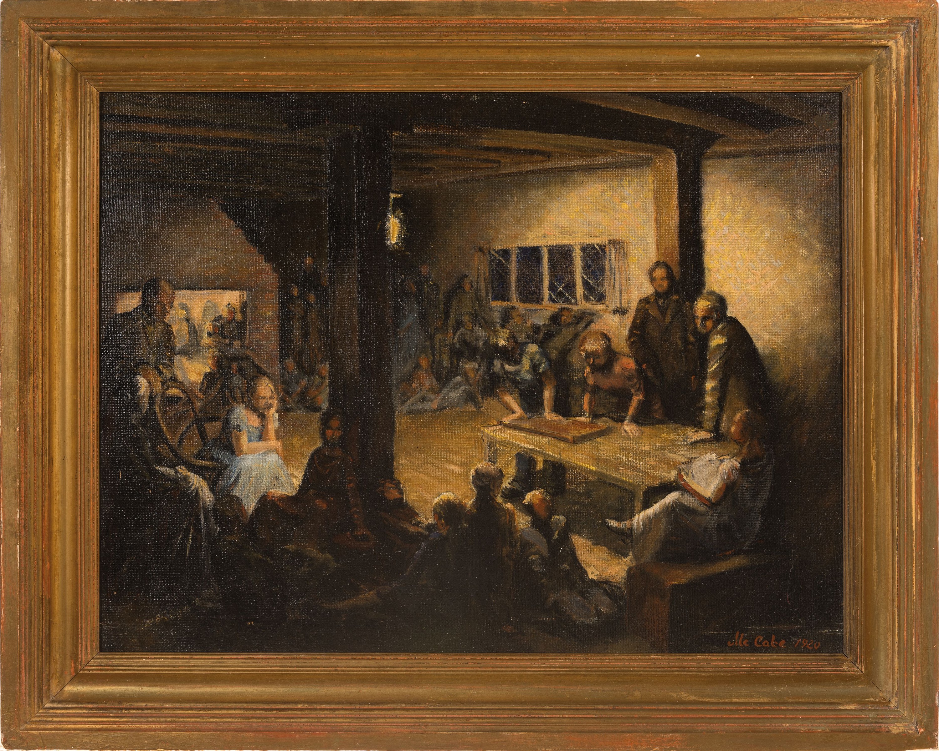 Detail k: ten Cate, niederländischer Künstler Anfang des20.Jh., große Figurengruppe in spärlich beleuchtetem Interieur, rechts unten signiert und datiert ...