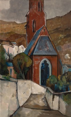 Image Erich Rockenbach, 1911-1984 Ludwigshafen, Stadtansicht mit roter Kirche, kubistischer ...